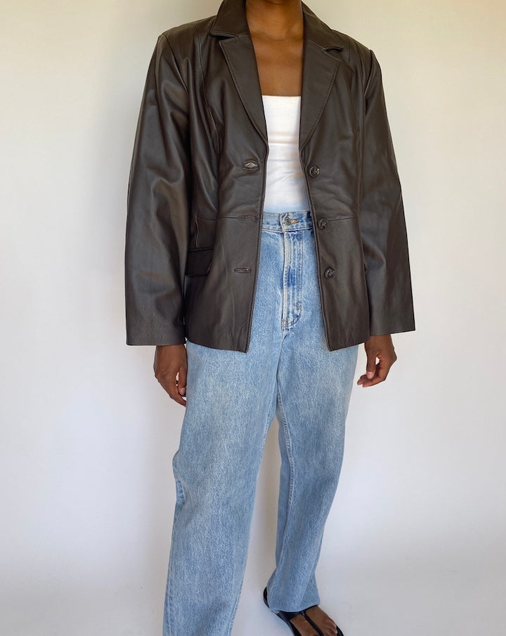 VINTAGE DARK BROWN LEATHER JACKET 3684