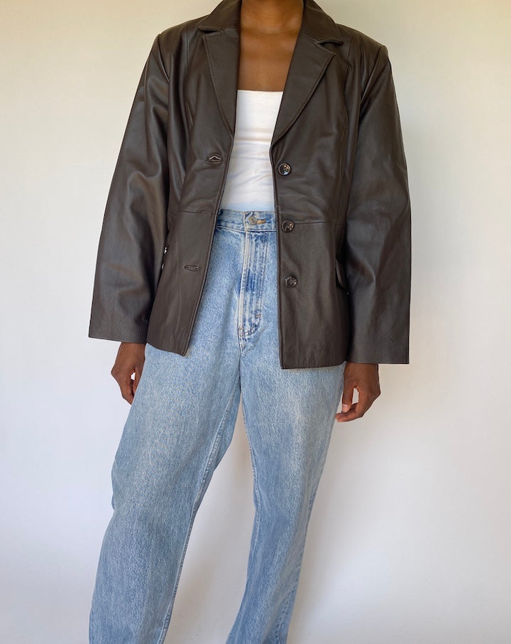 VINTAGE DARK BROWN LEATHER JACKET 3684