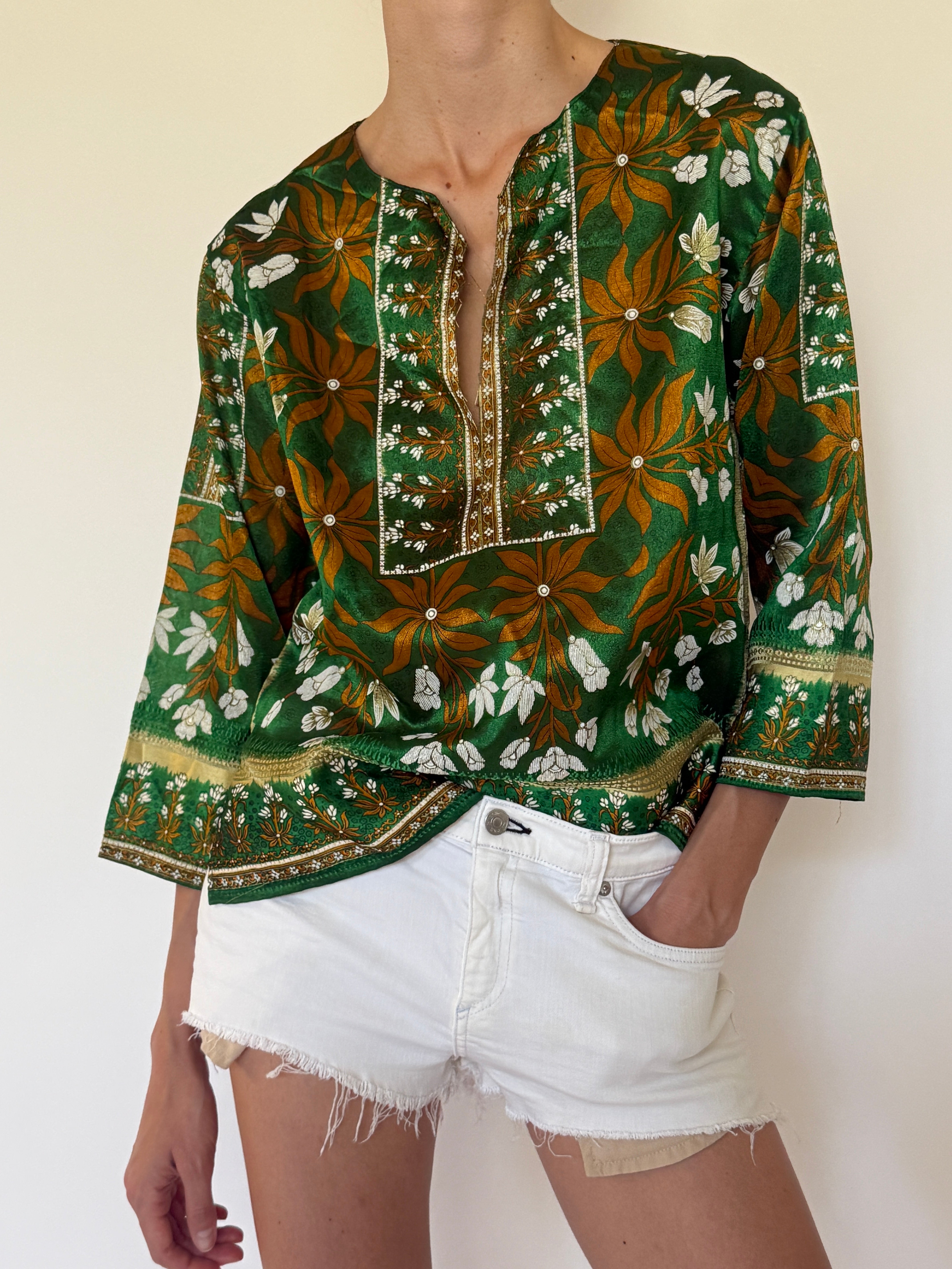 Vintage Patterned Top In Green 5835