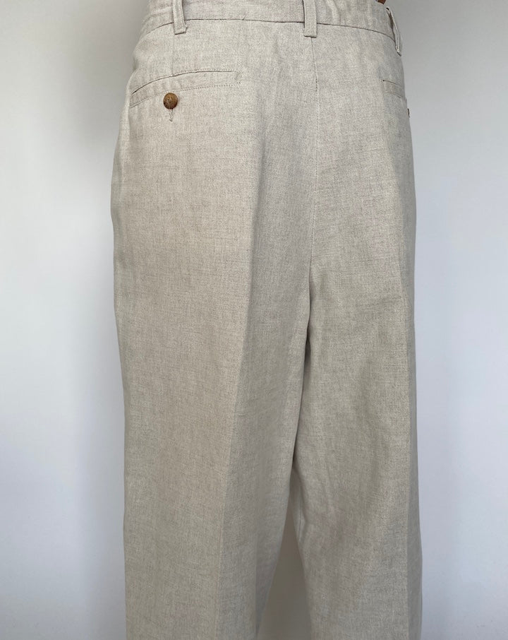 Vintage Oat Colored Long Linen And Cotton Pant 2702