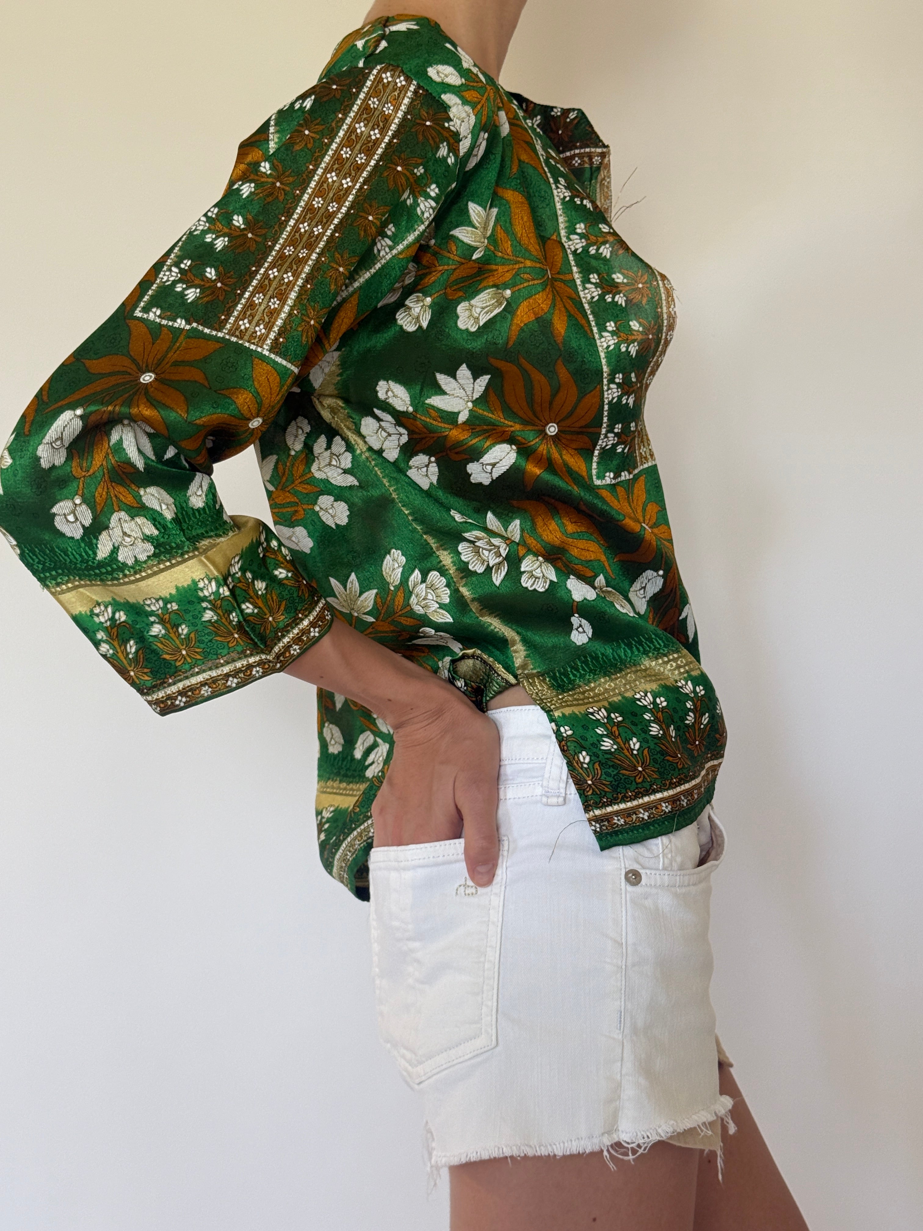 Vintage Patterned Top In Green 5835