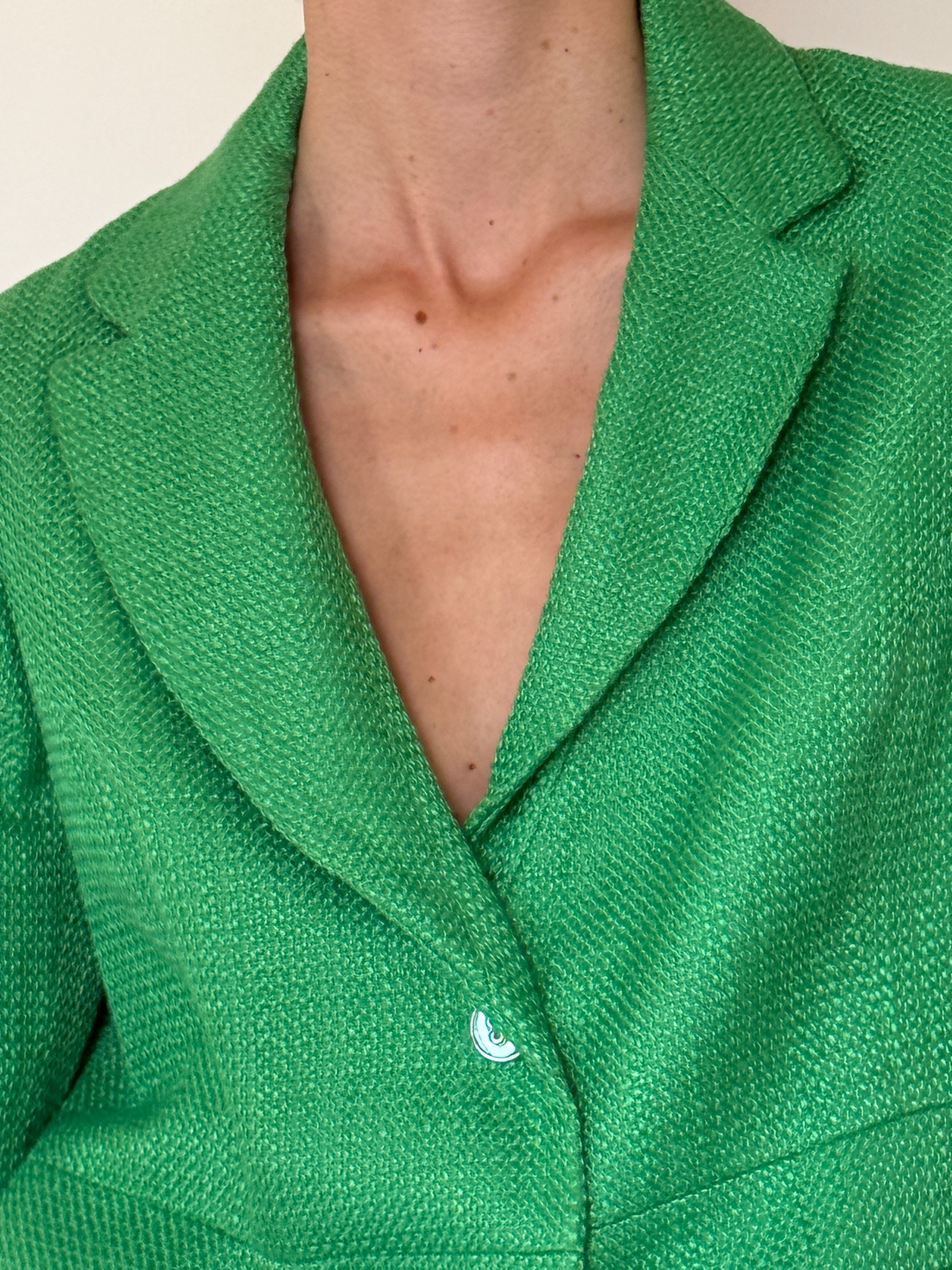 Vintage Tailored Textured Blazer Green 7069
