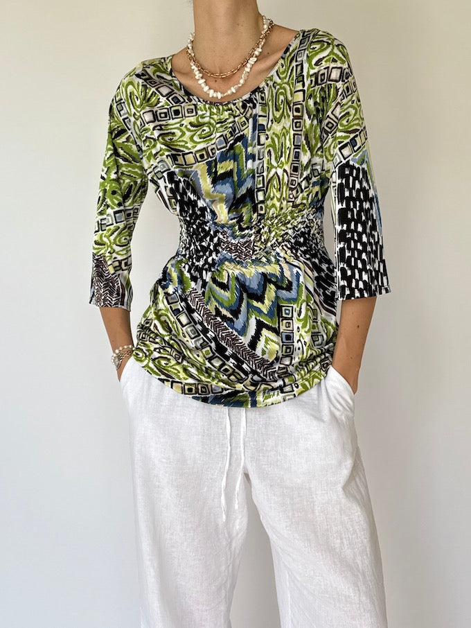 Vintage Green Printed Top 3592