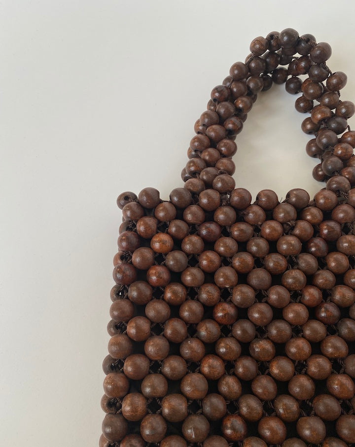 VINTAGE BROWN BEADED HANDBAG