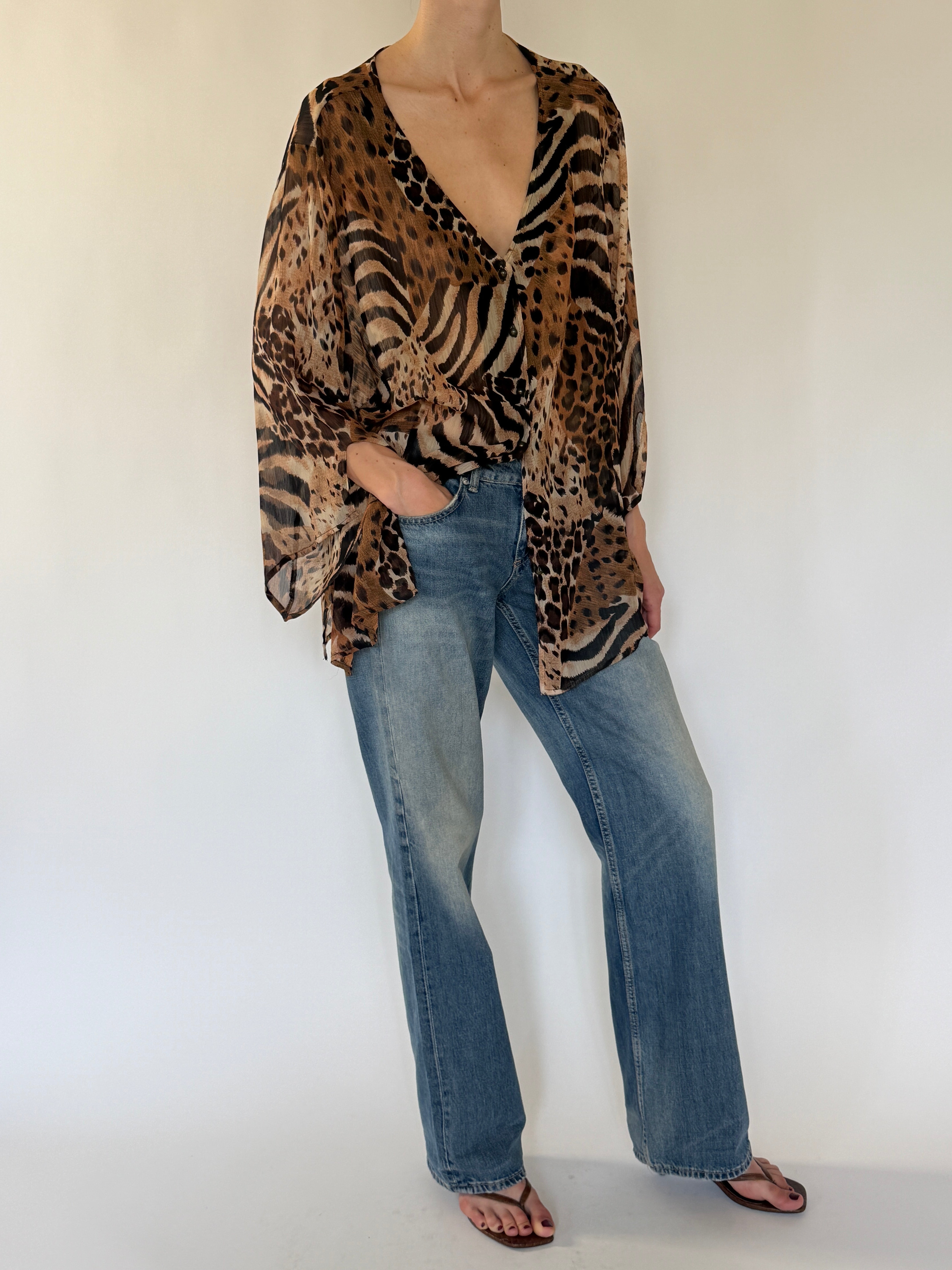 Vintage oversized animal print blouse side angle