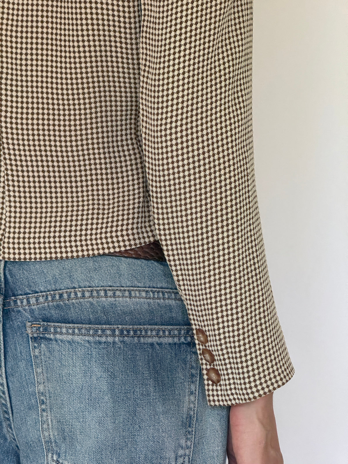 Vintage Small Brown & Cream Houndstooth Blazer 8246