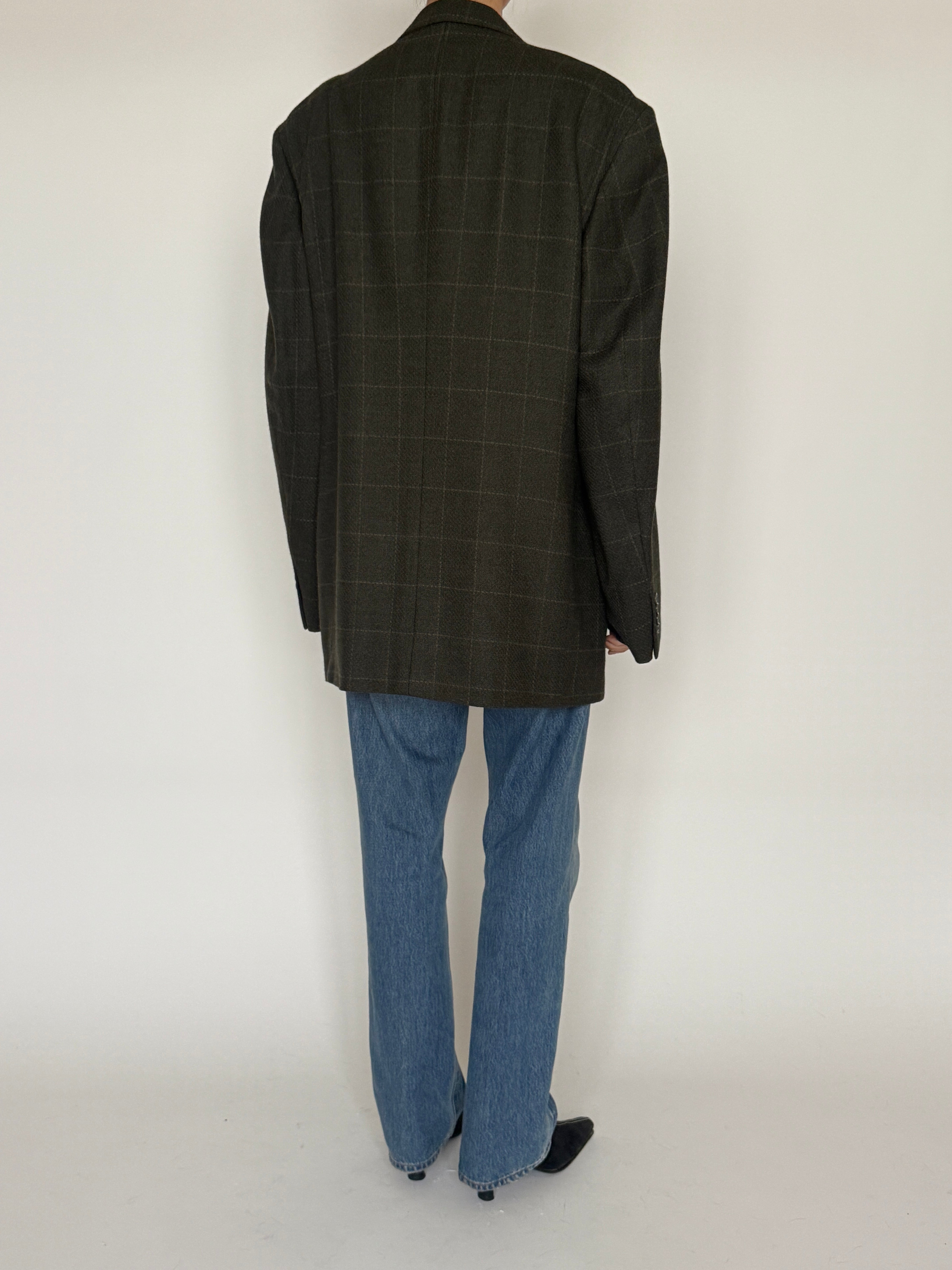 Vintage oversized blazer olive brown back view