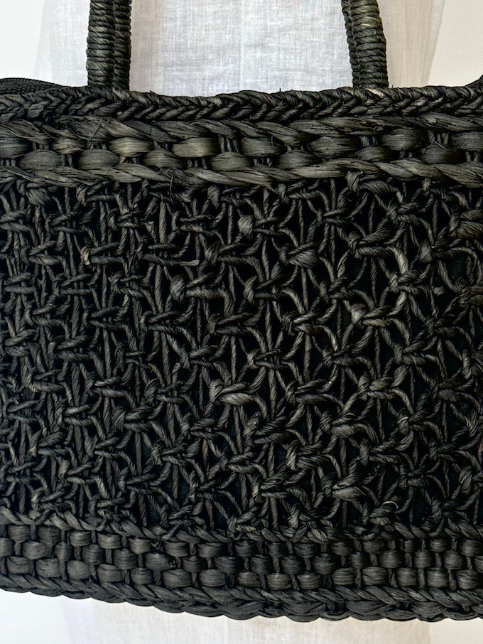 Vintage Handwoven Raffia Tote black 5933