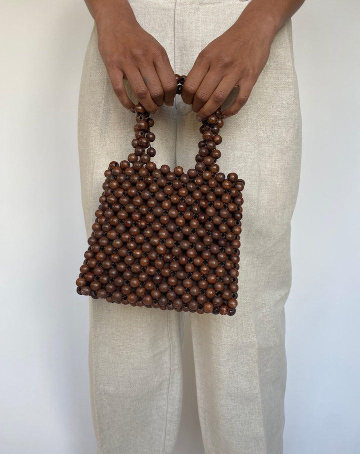 VINTAGE BROWN BEADED HANDBAG