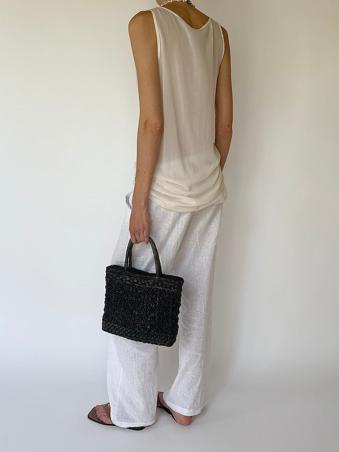 Vintage Handwoven Raffia Tote black 5933