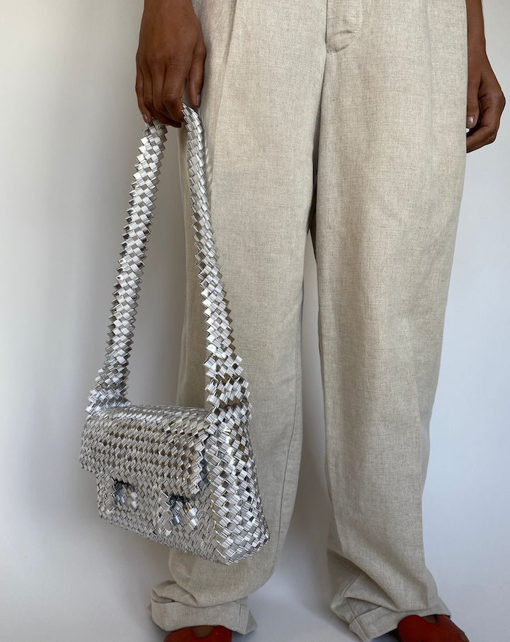 VINTAGE SILVER BAG WITH A SHOULDER STRAP