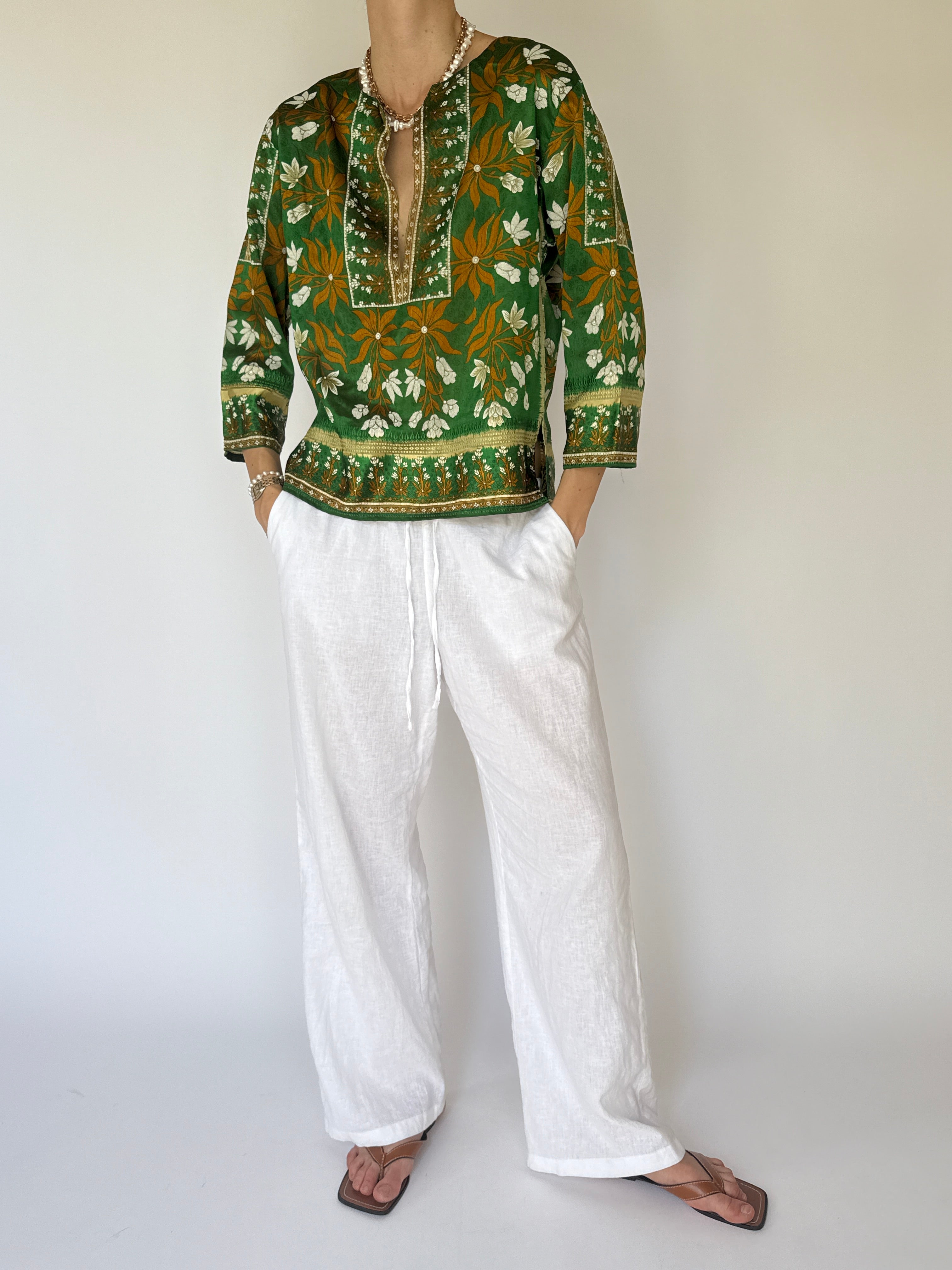 Vintage Patterned Top In Green 5835
