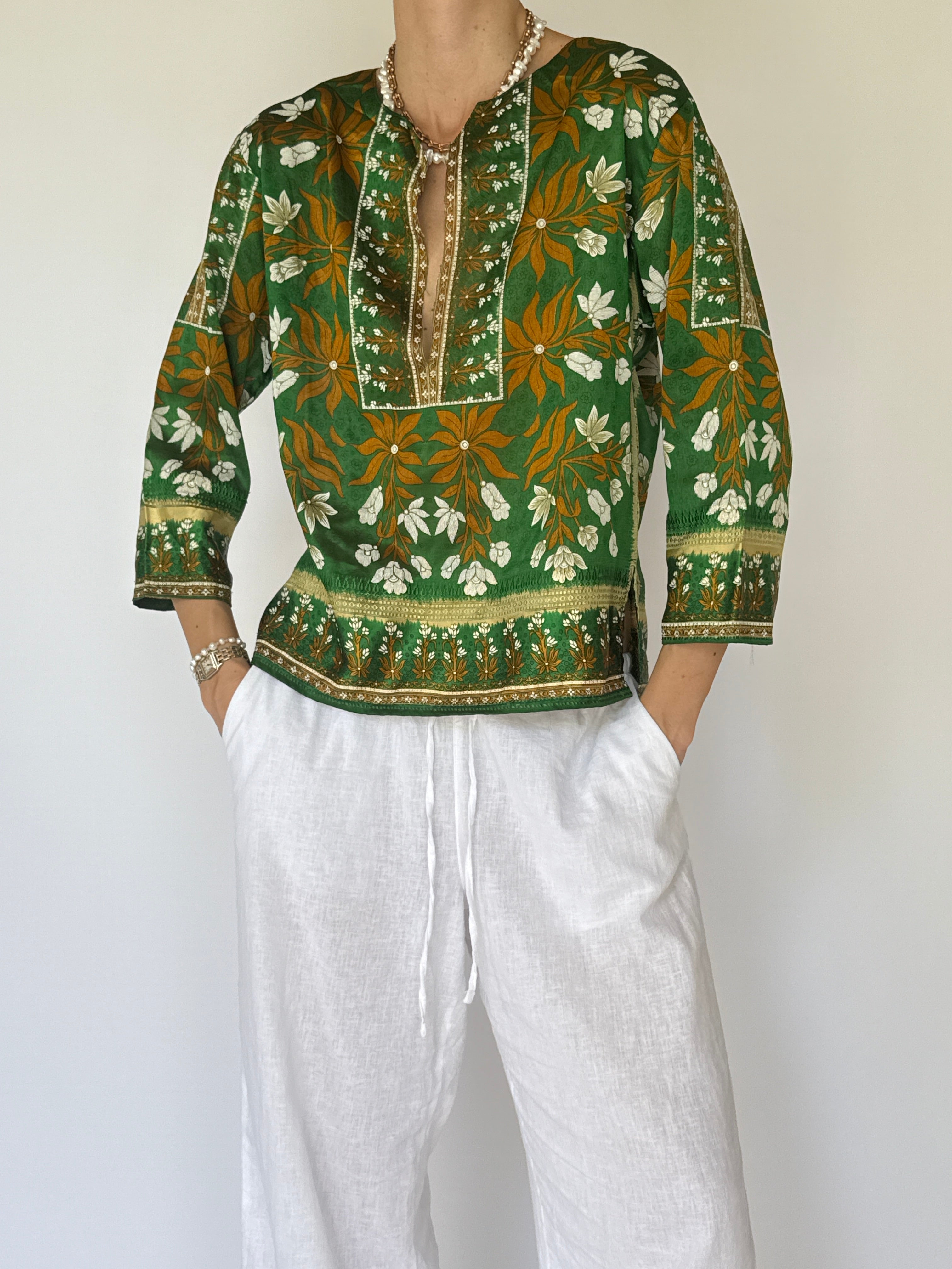 Vintage Patterned Top In Green 5835