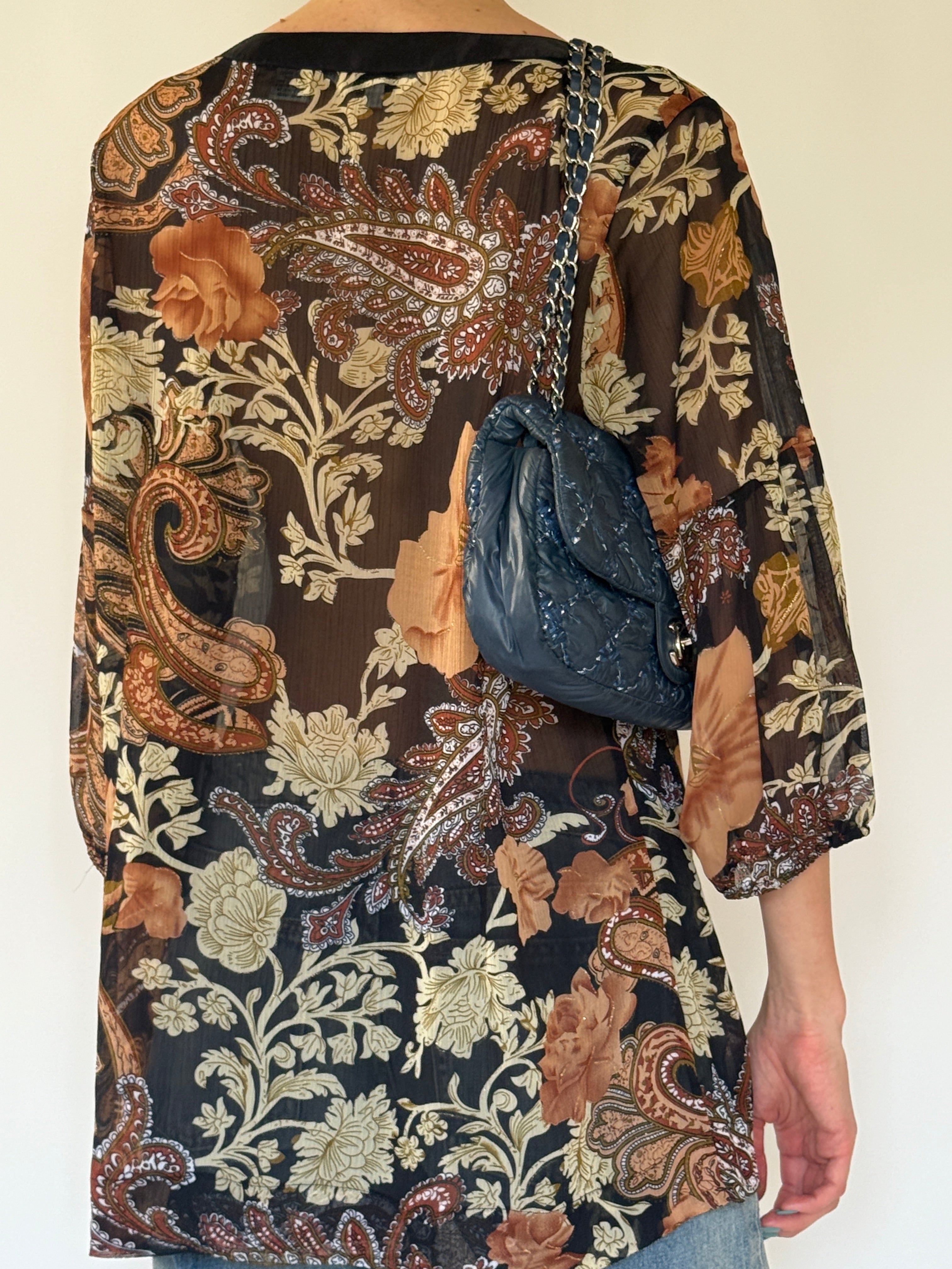 Vintage black floral paisley blouse back view