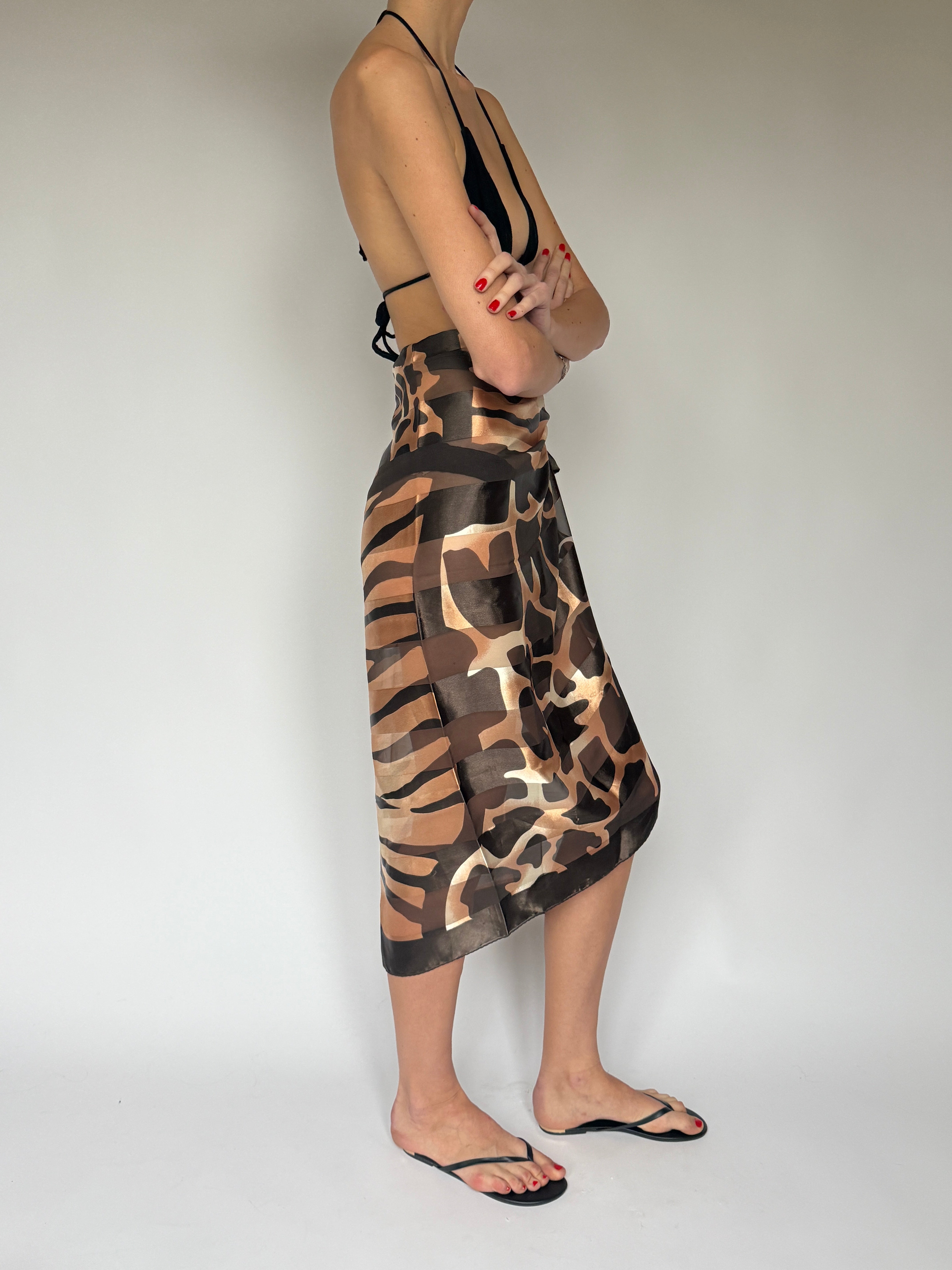 Vintage Animal Printed Sarong Scarf Brown 7089