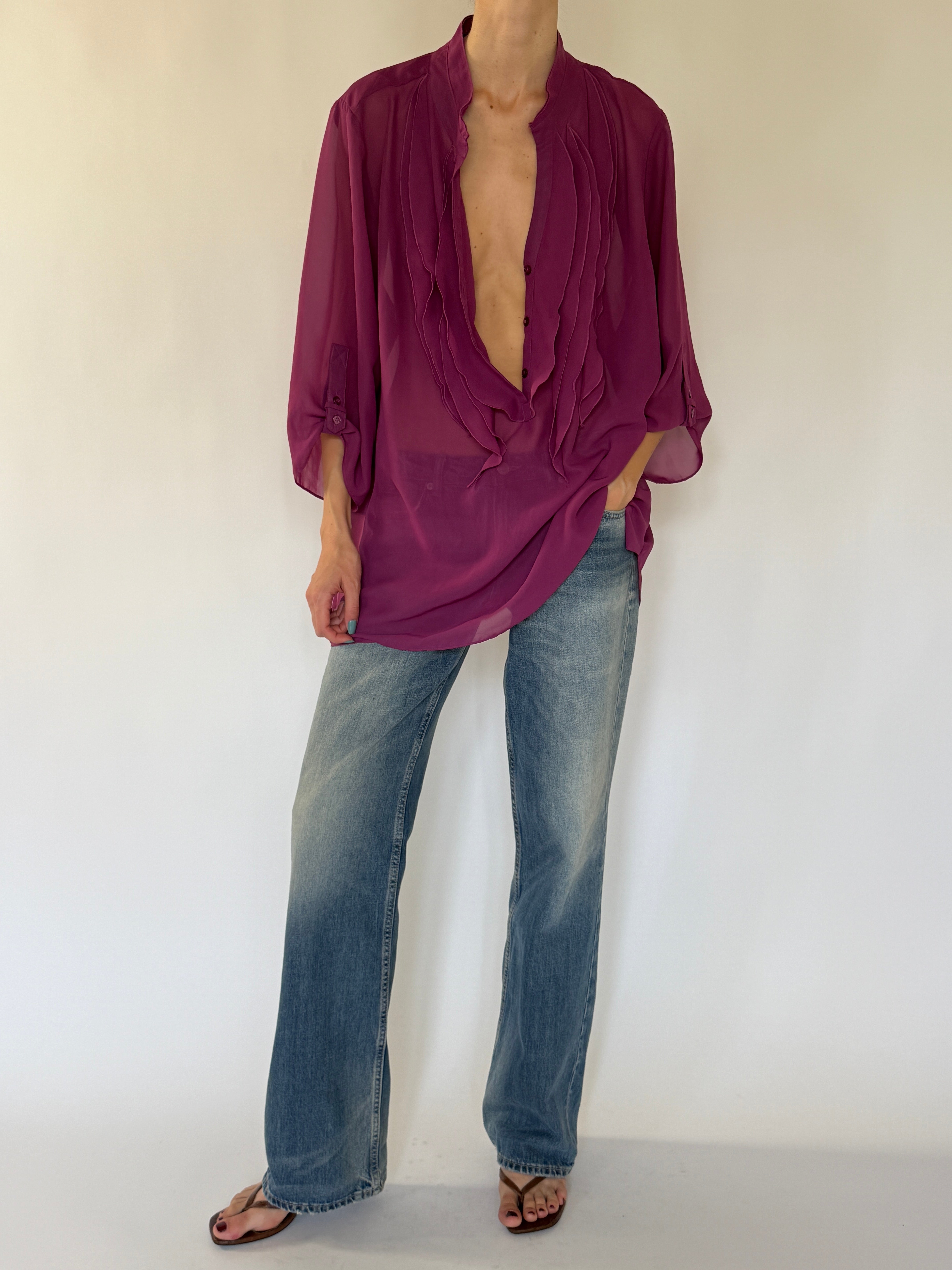 Vintage magenta blouse angled view