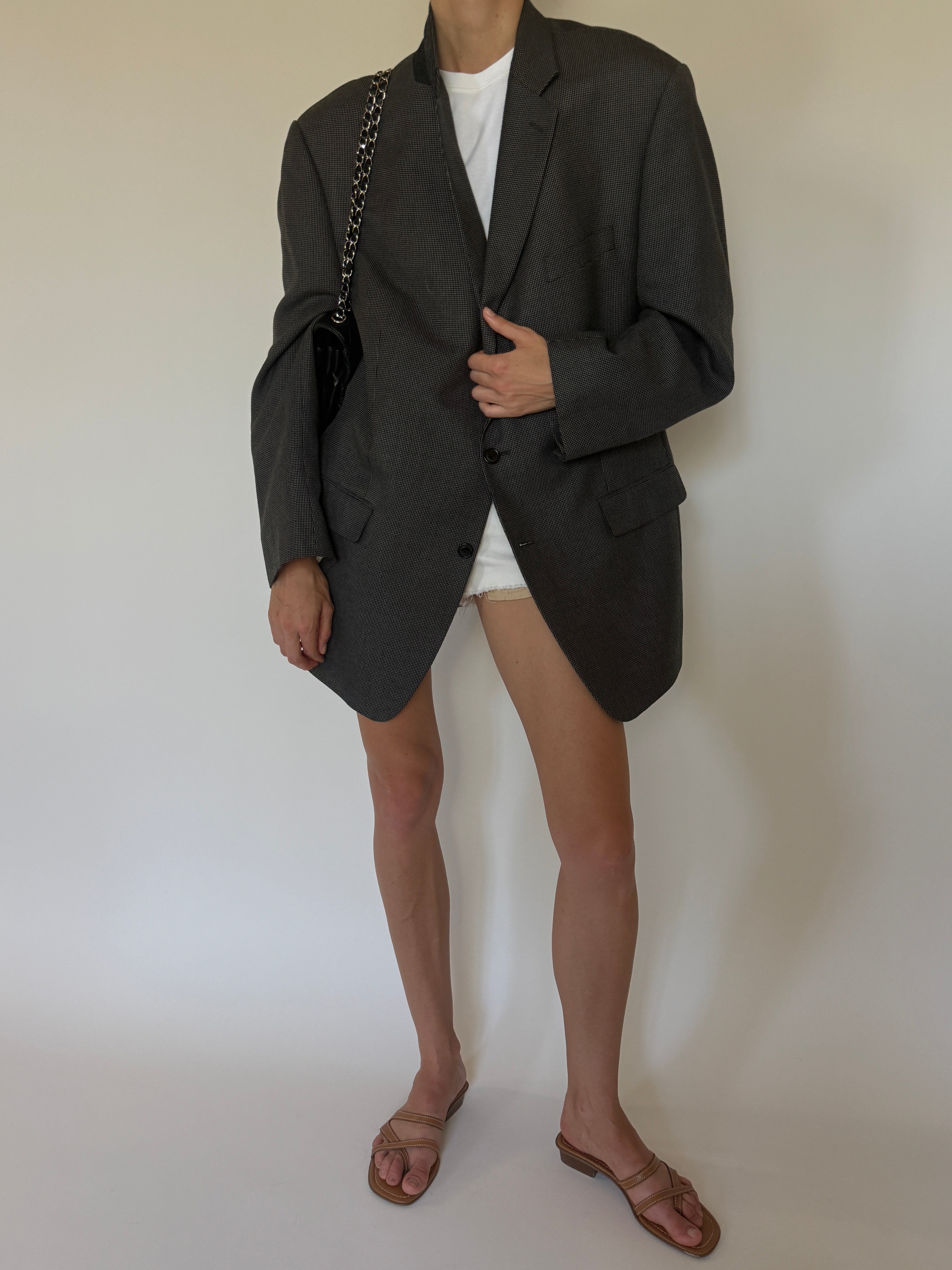 Vintage Structured Minimal Blazer Black And Cream 7140