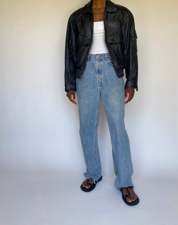 VINTAGE BLACK BOXY LEATHER JACKET 3693