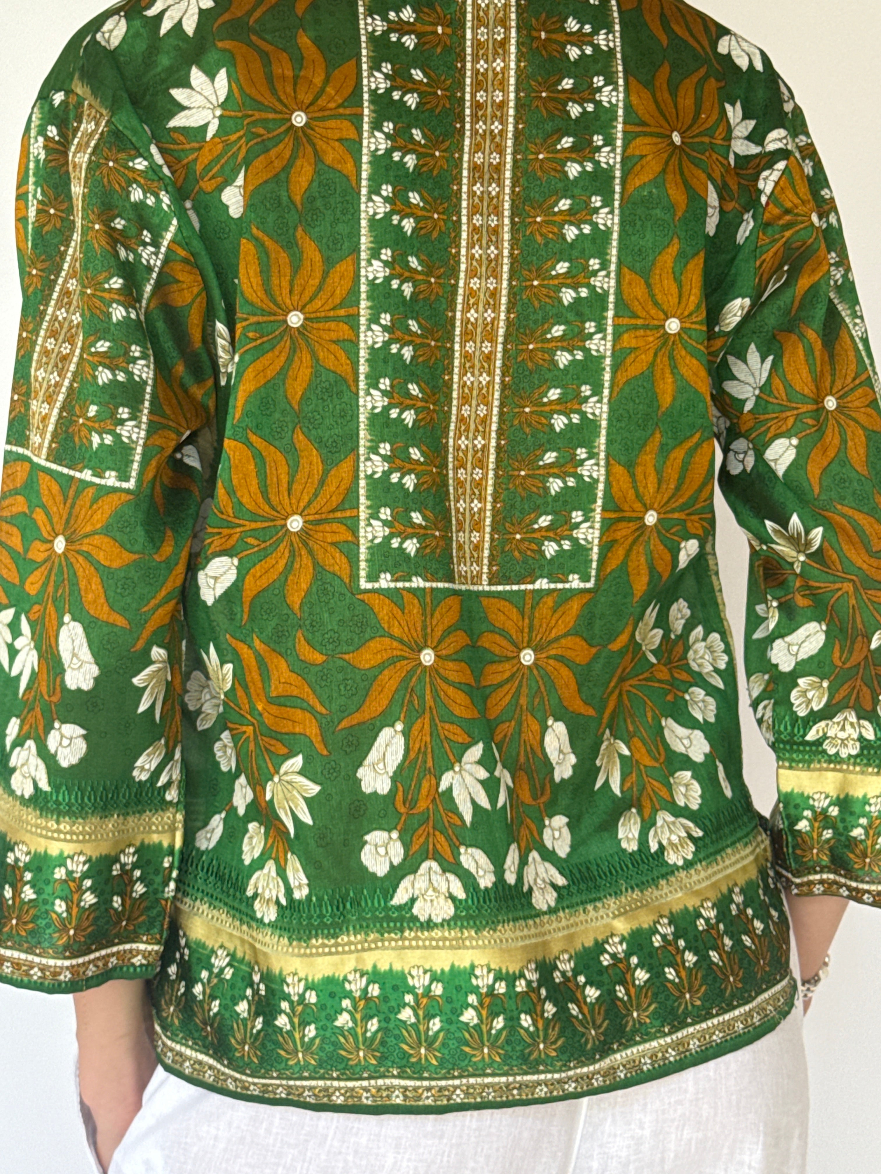 Vintage Patterned Top In Green 5835
