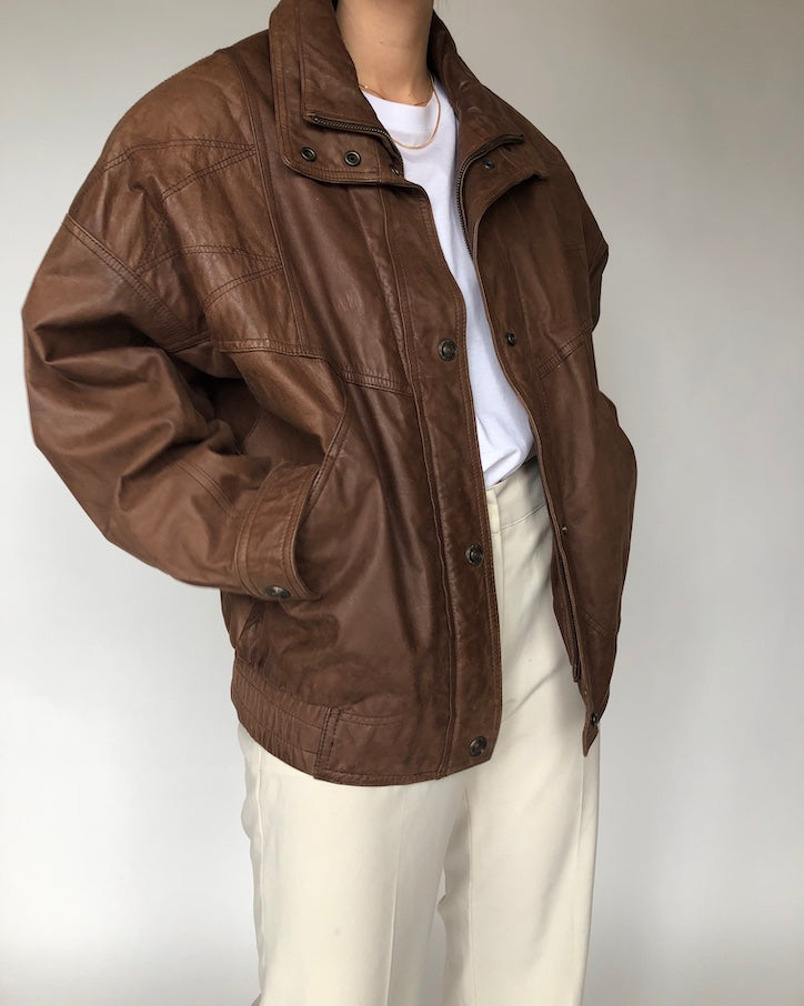 VINTAGE BROWN BOXY LEATHER JACKET 229