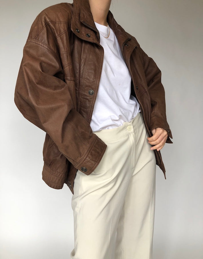 VINTAGE BROWN BOXY LEATHER JACKET 229