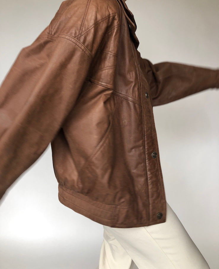 VINTAGE BROWN BOXY LEATHER JACKET 229