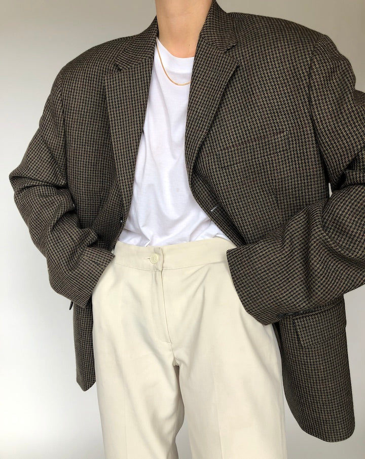 VINTAGE BROWN 100% WOOL TWEED OVERSIZED BLAZER 230