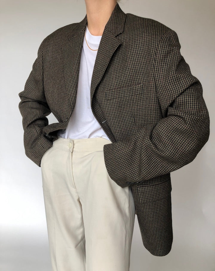 VINTAGE BROWN 100% WOOL TWEED OVERSIZED BLAZER 230