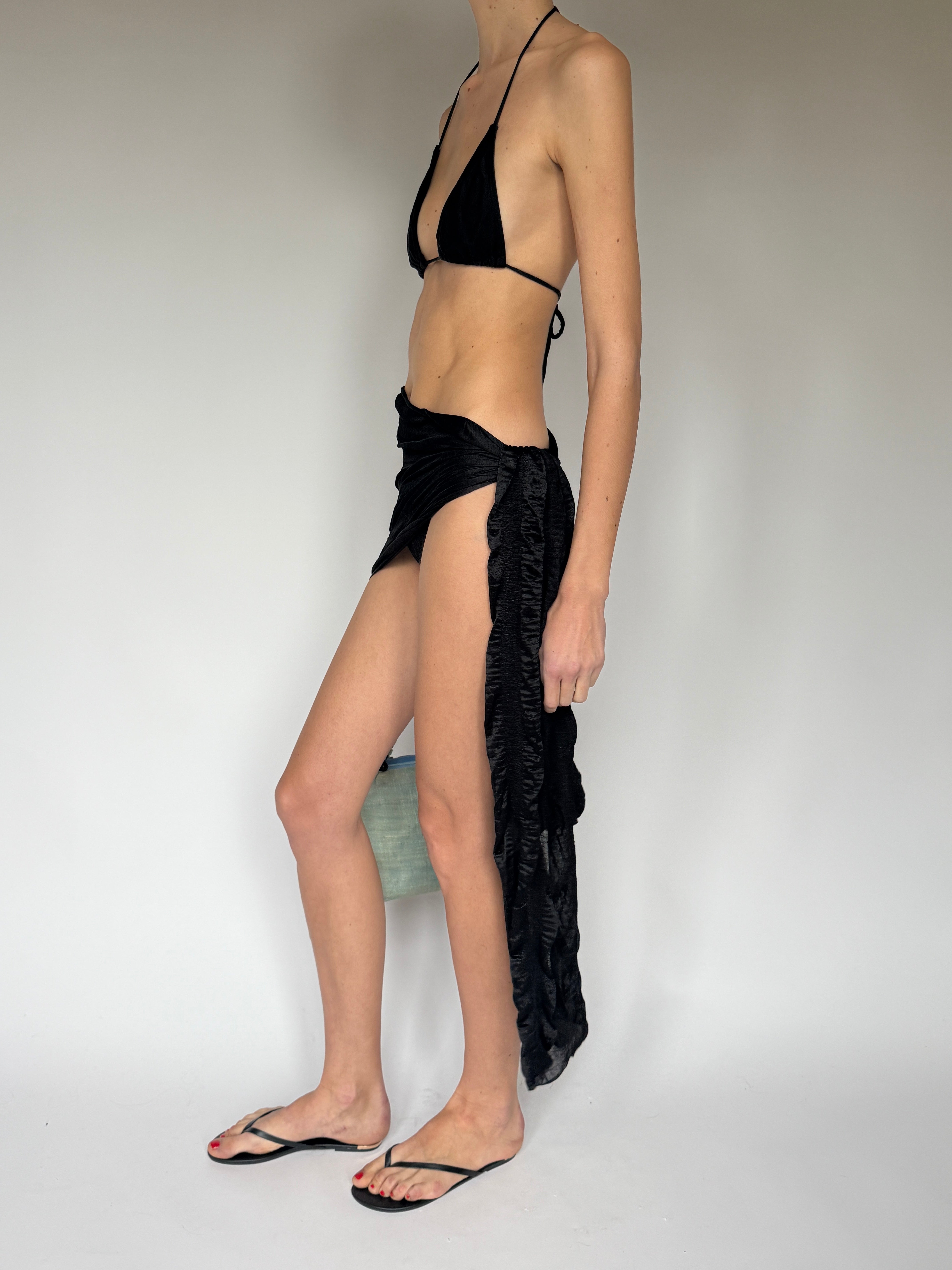 Vintage lightweight wrap sarong with semi-sheer fabric black side view