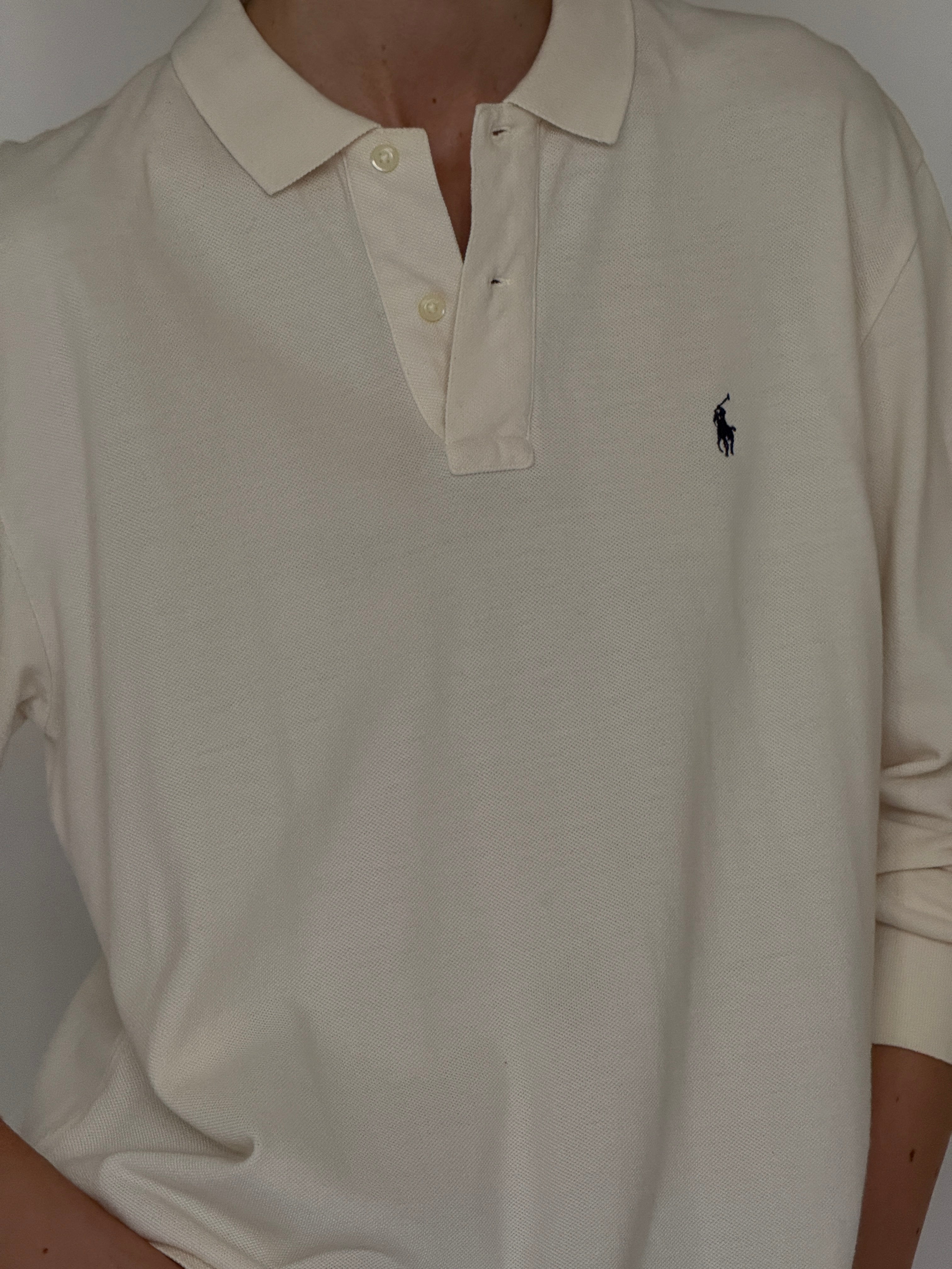 Vintage Ralph Lauren cream polo shirt button placket detail