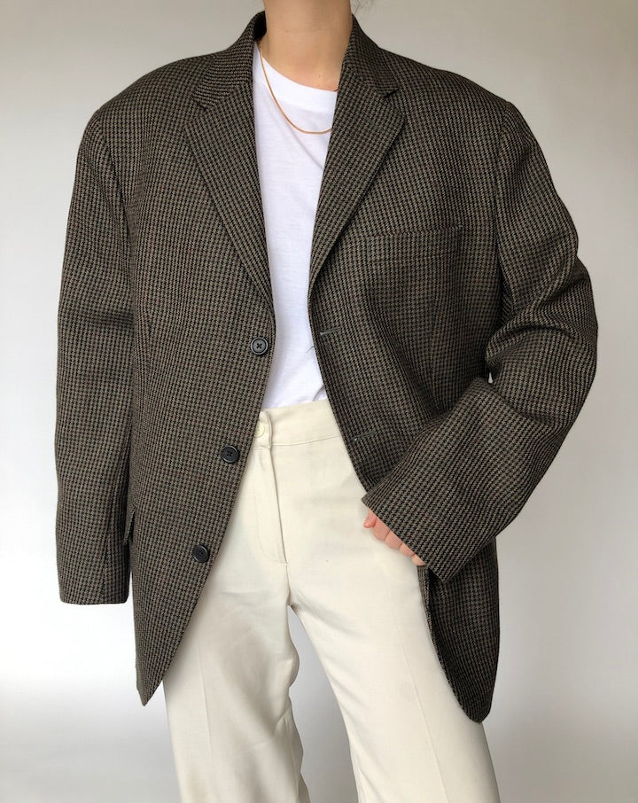 VINTAGE BROWN 100% WOOL TWEED OVERSIZED BLAZER 230