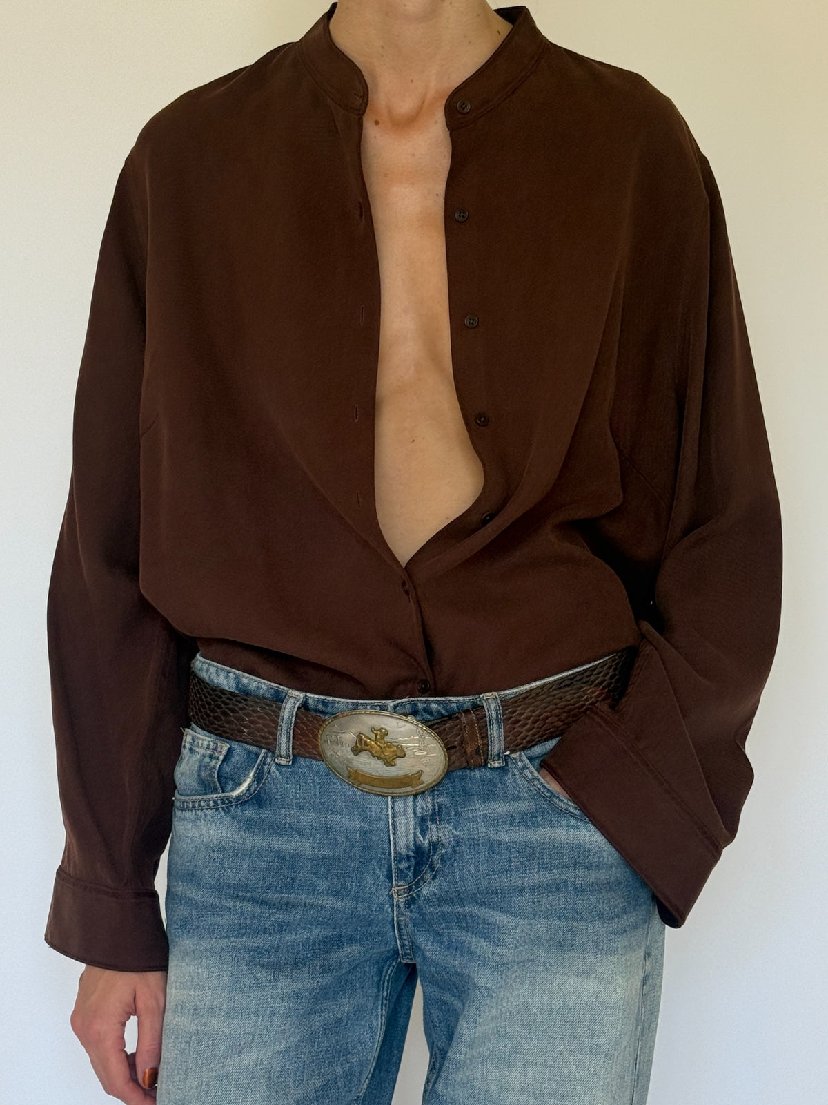 Close front view of Lauren Ralph Lauren silk shirt