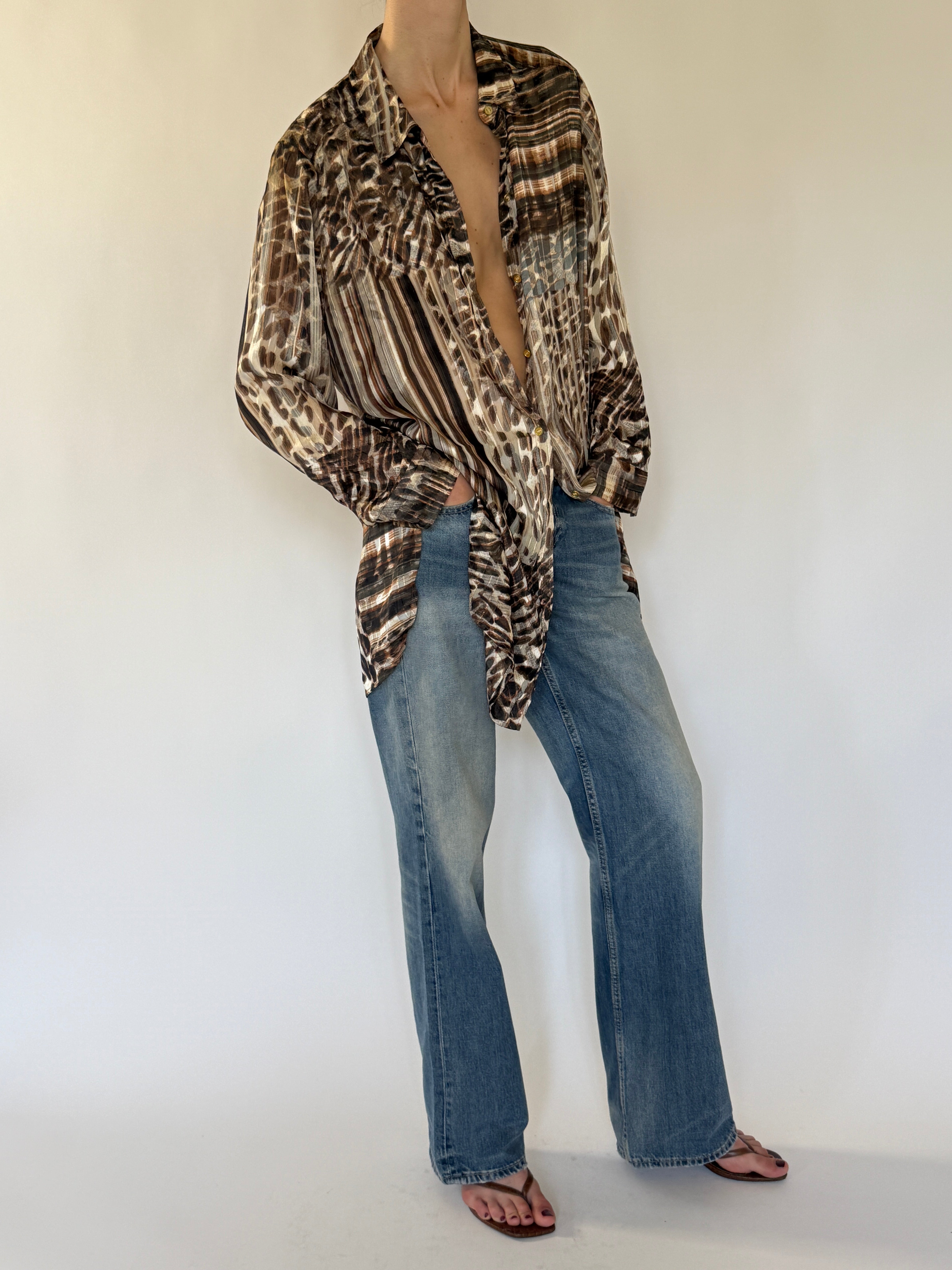 Vintage oversized mixed print shirt side view