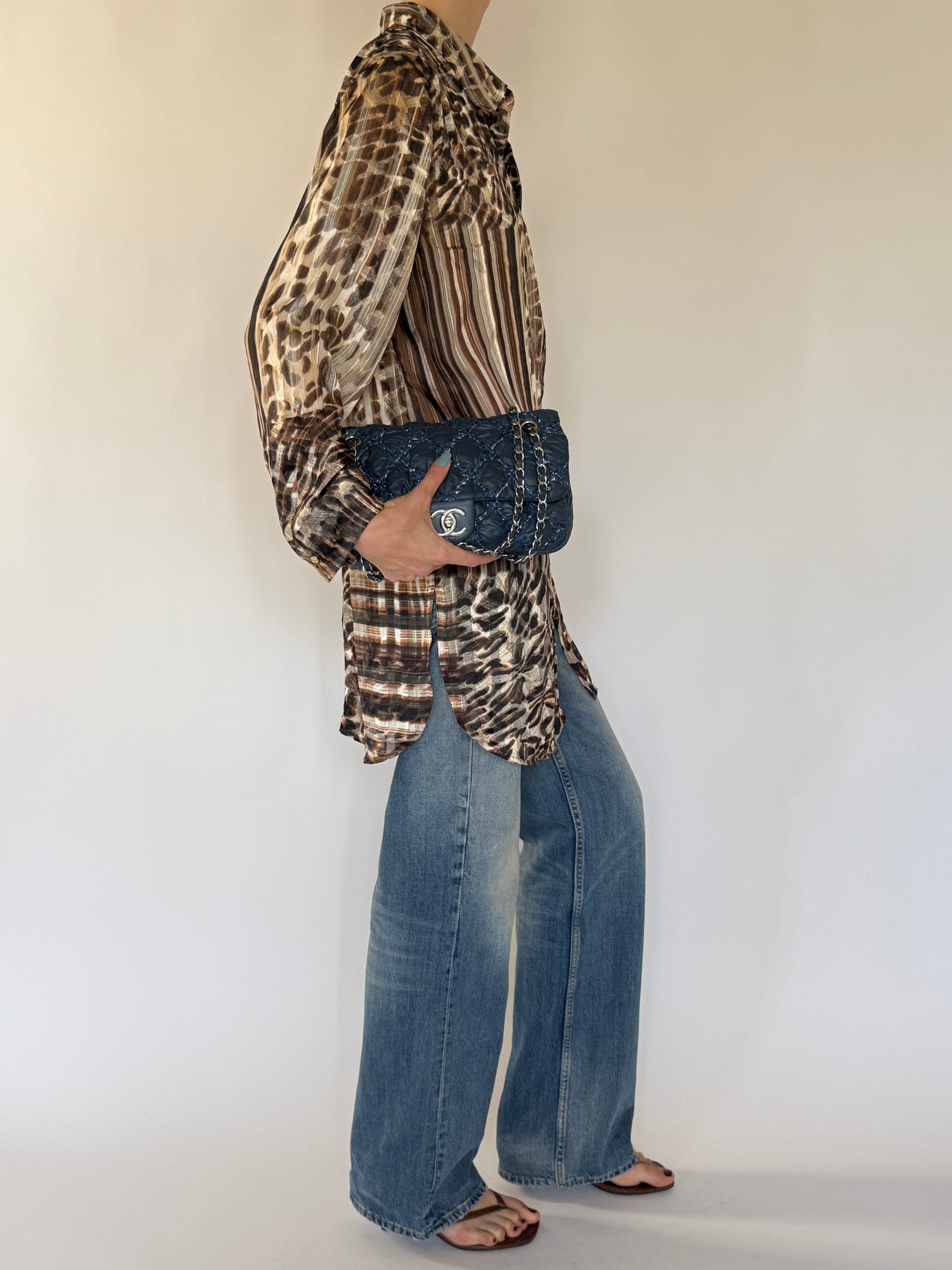 Vintage oversized mixed print shirt side view