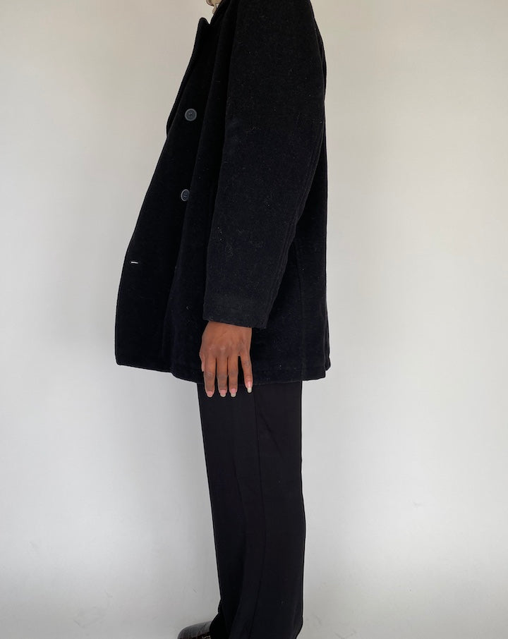 VINTAGE BLACK WOOL BLENDED COAT 2108