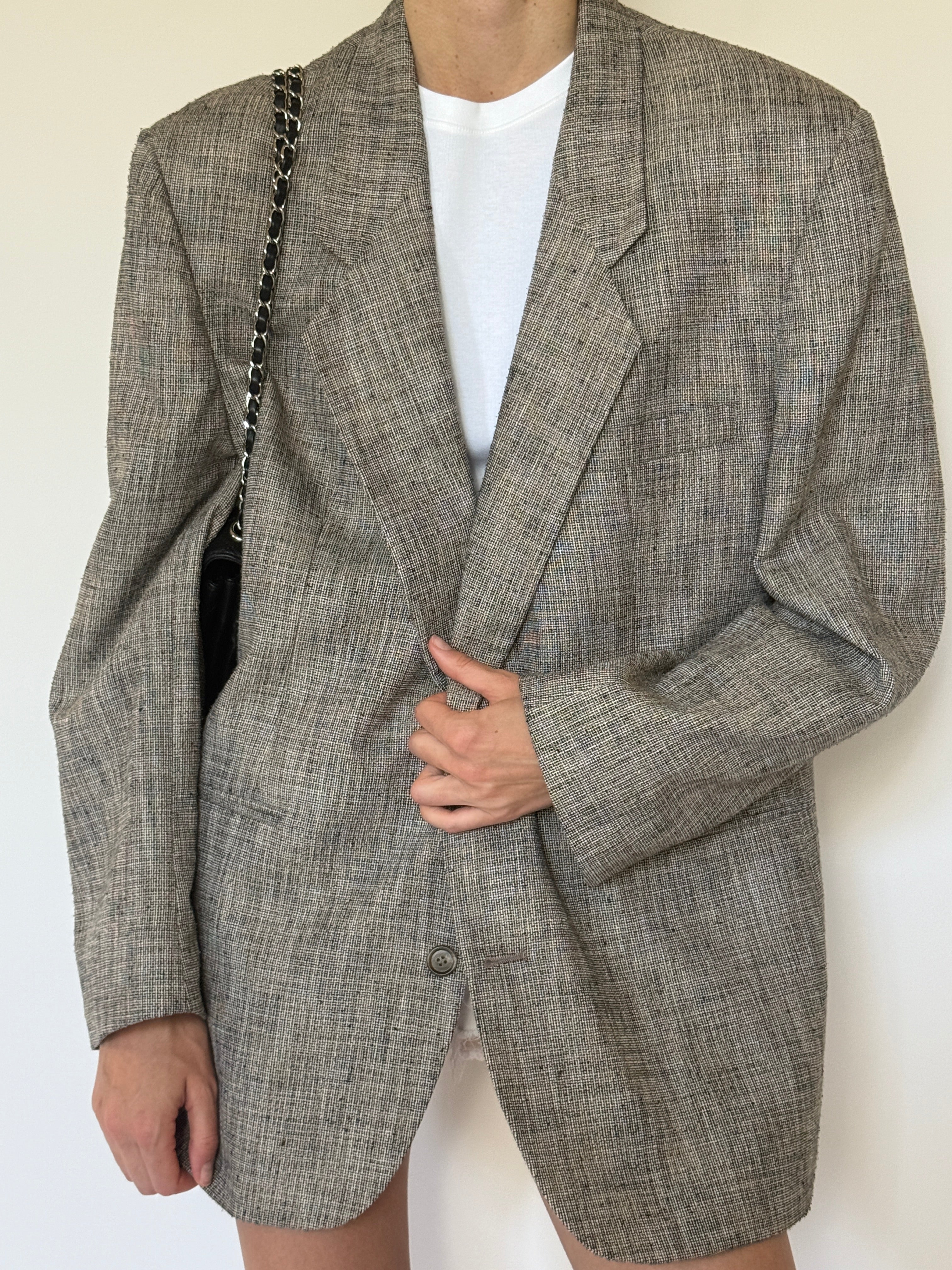 Vintage Oversized Textured Blazer Taupe 7522