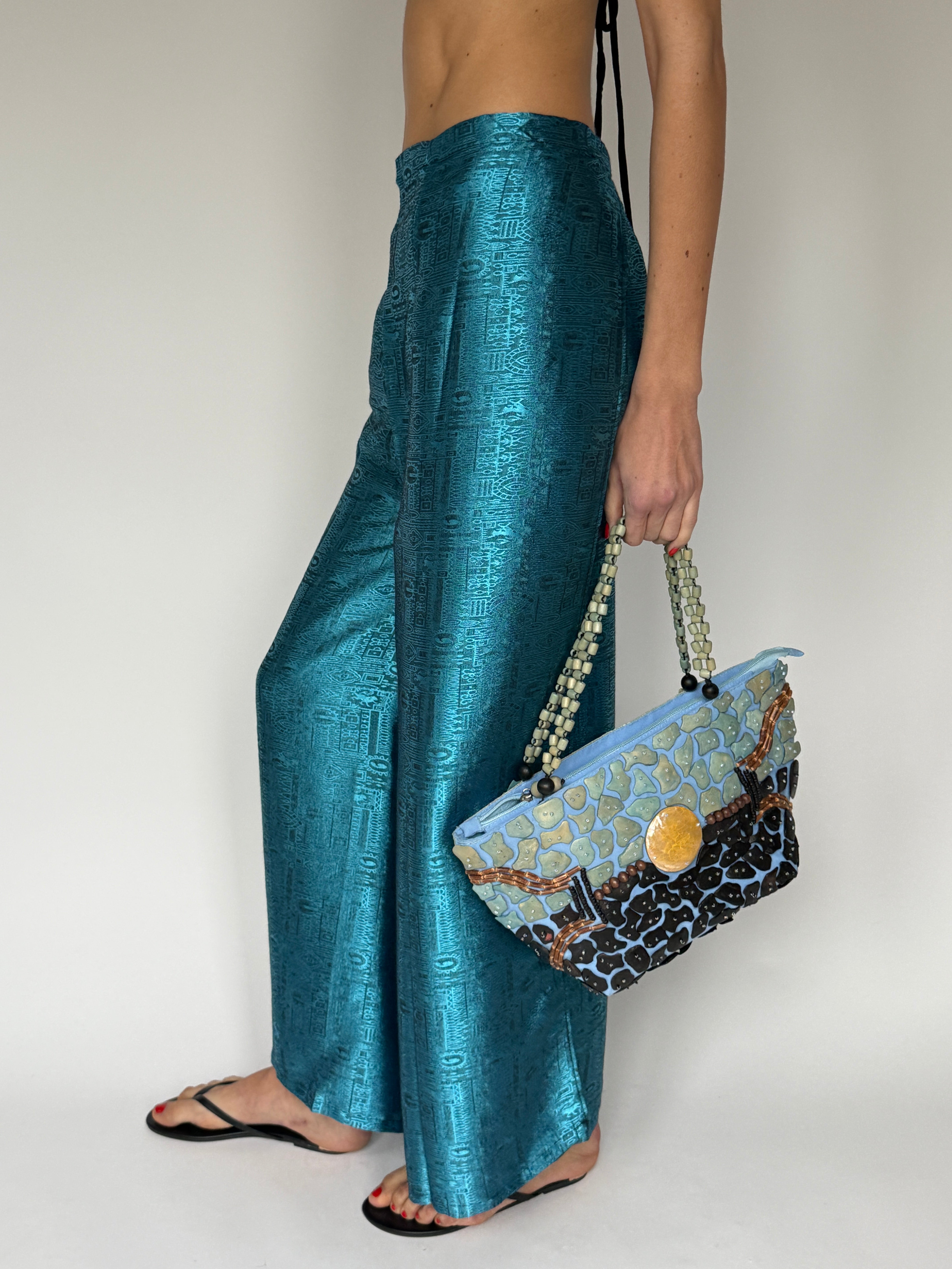 Vintage blue jacquard wrap pants