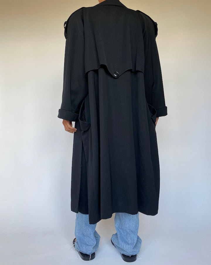 VINTAGE BLACK LONG TRENCH COAT 2439