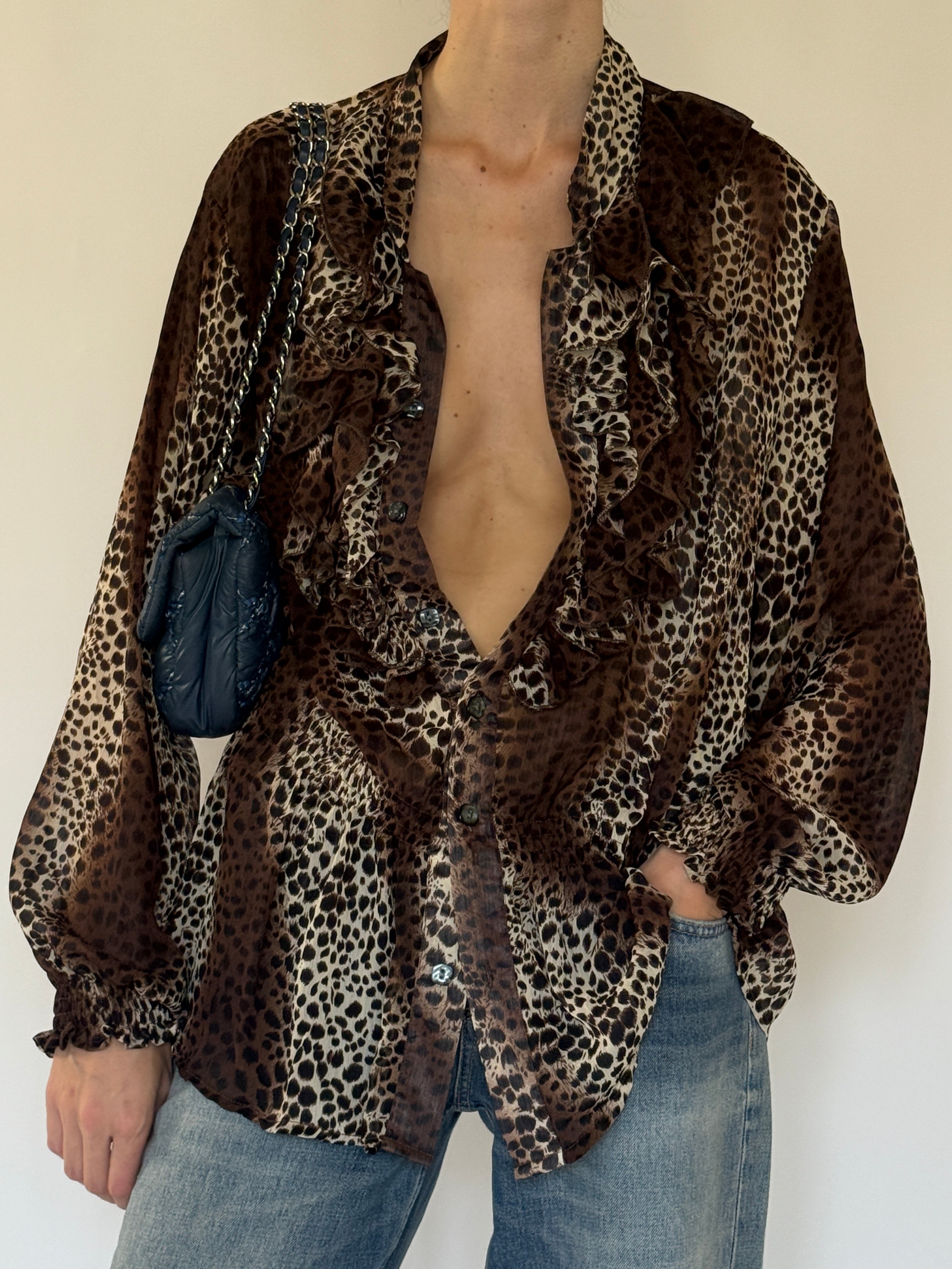 Vintage animal print blouse front view