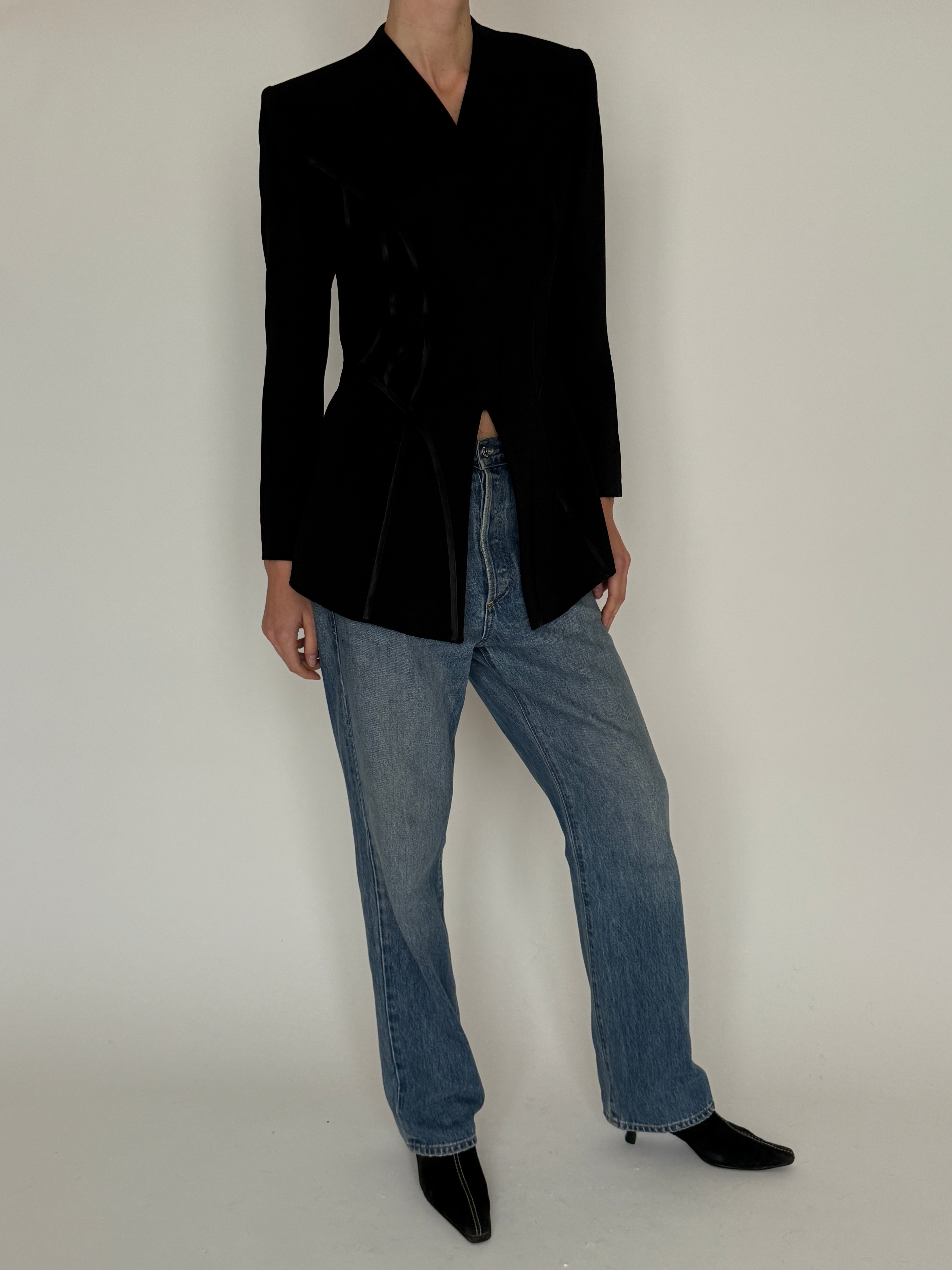 Vintage black blazer made in Paris side view