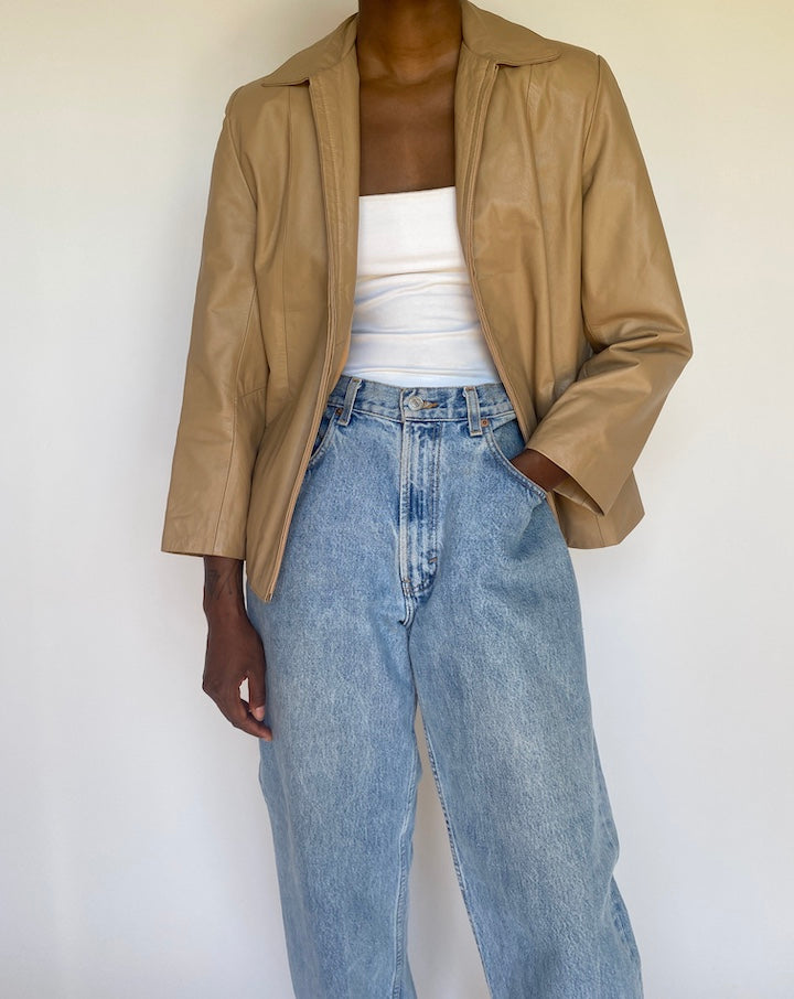 VINTAGE BEIGE LEATHER JACKET 3702