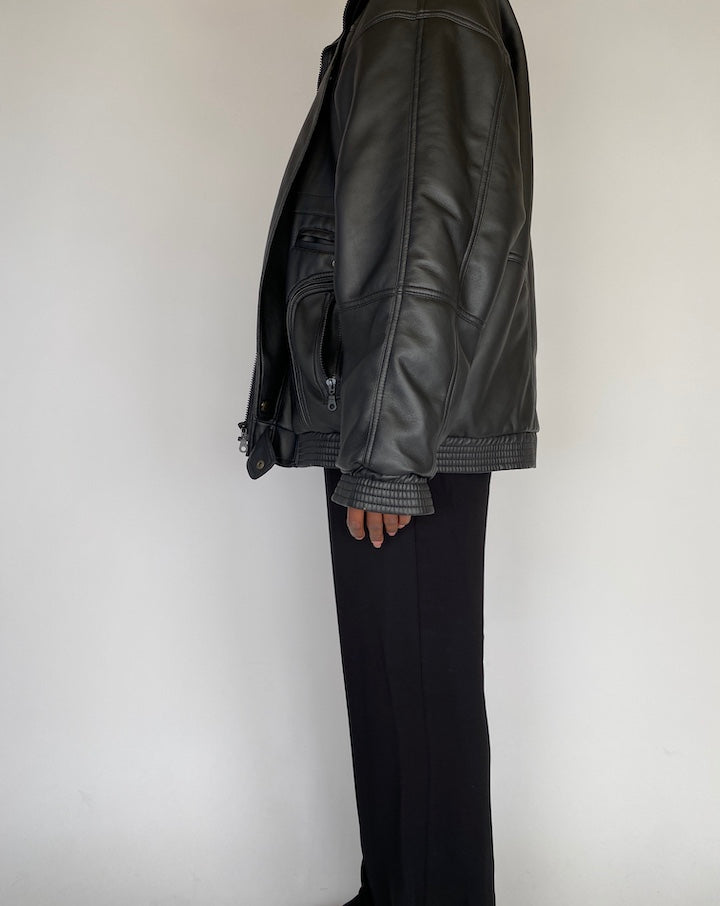 VINTAGE OVERSIZED FAUX LEATHER JACKET IN BLACK 2112