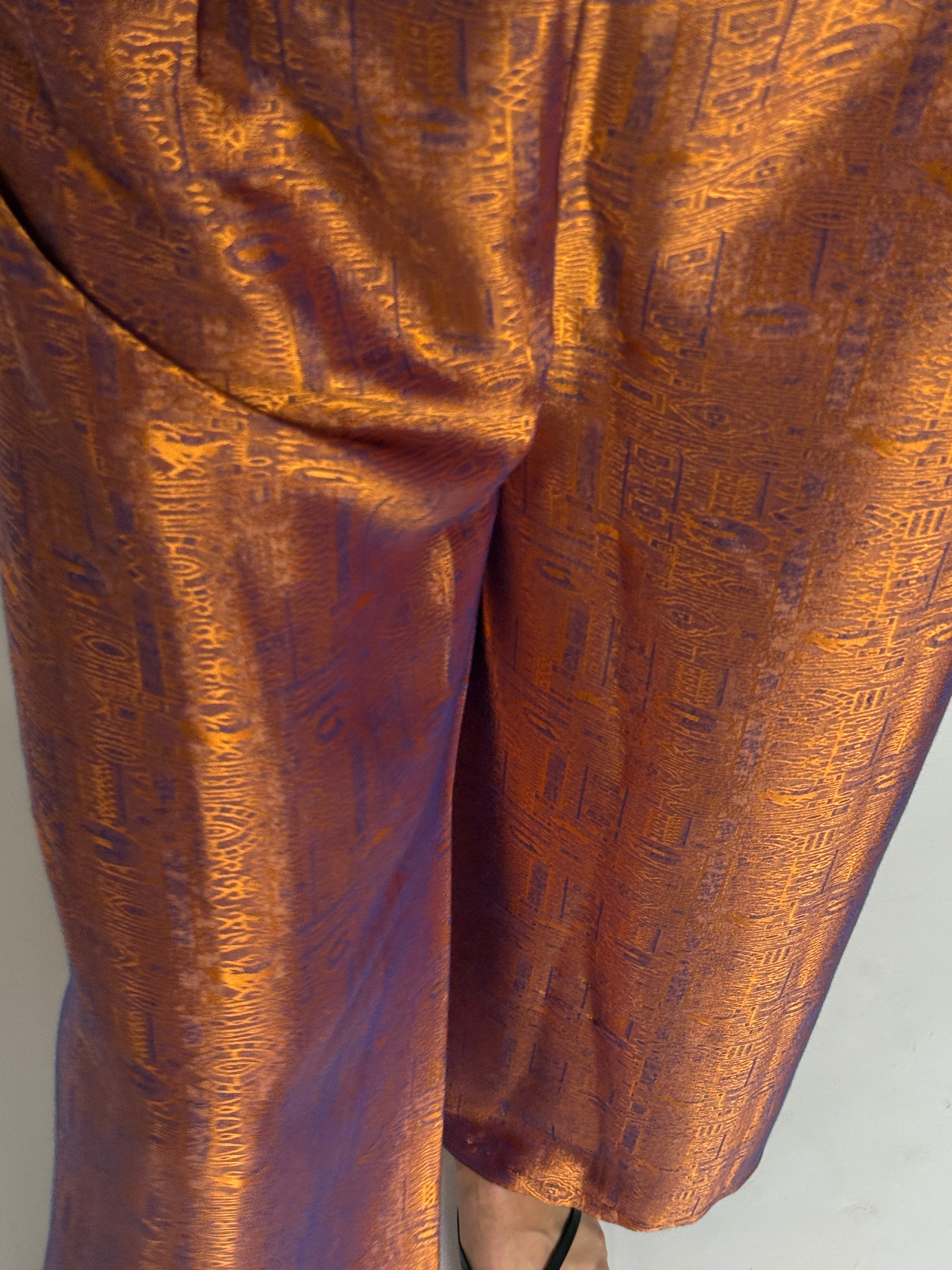 Vintage statement wide leg pants with metallic sheen