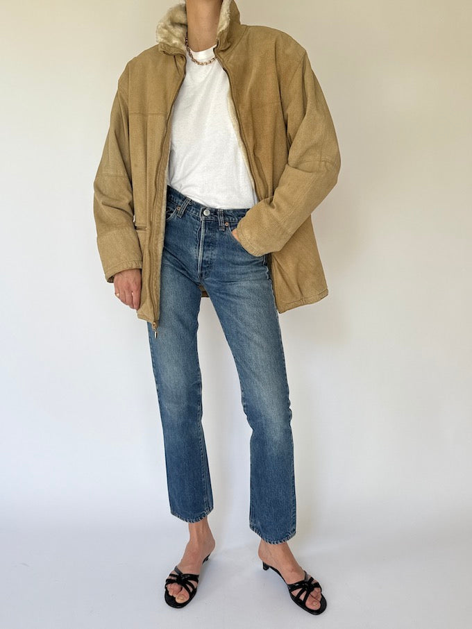 Vintage Beige Suede Leather Jacket 4496