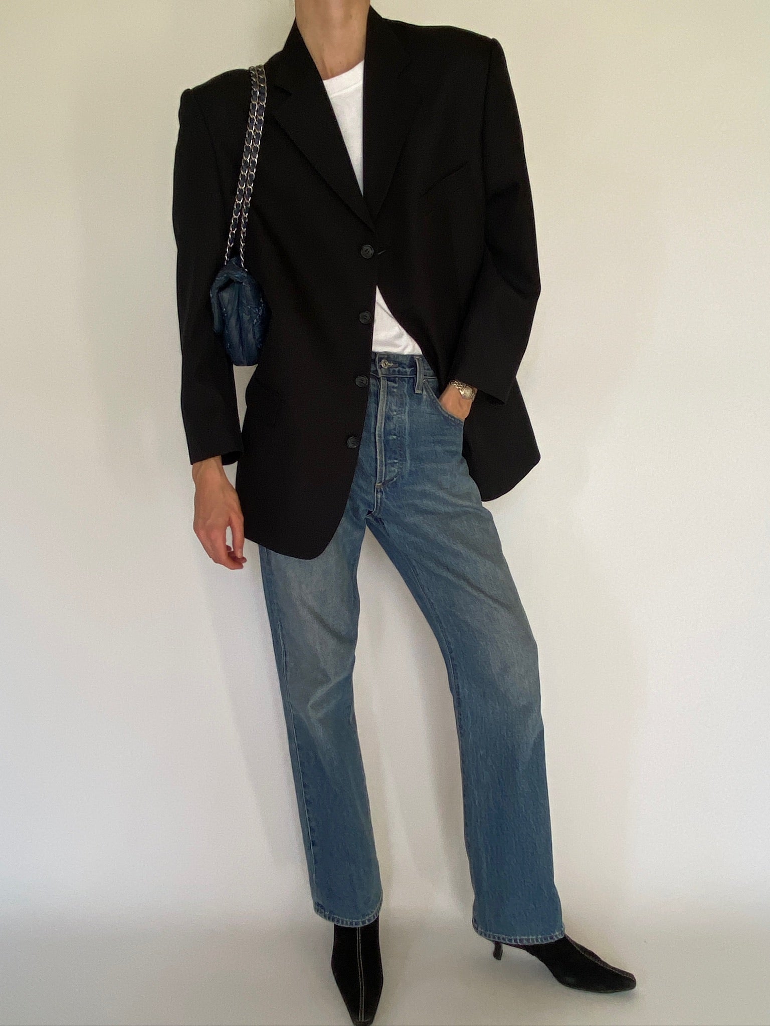 Vintage black structured blazer front view