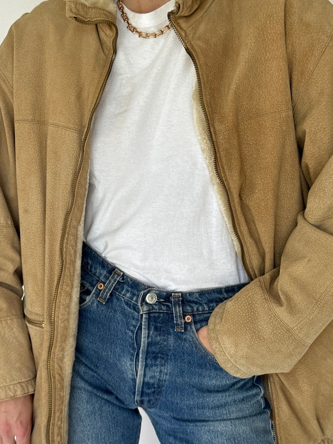Vintage Beige Suede Leather Jacket 4496