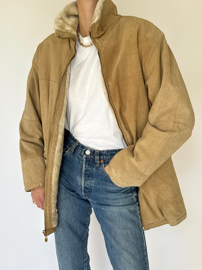 Vintage Beige Suede Leather Jacket 4496