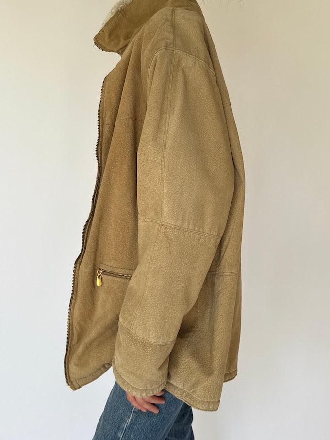 Vintage Beige Suede Leather Jacket 4496