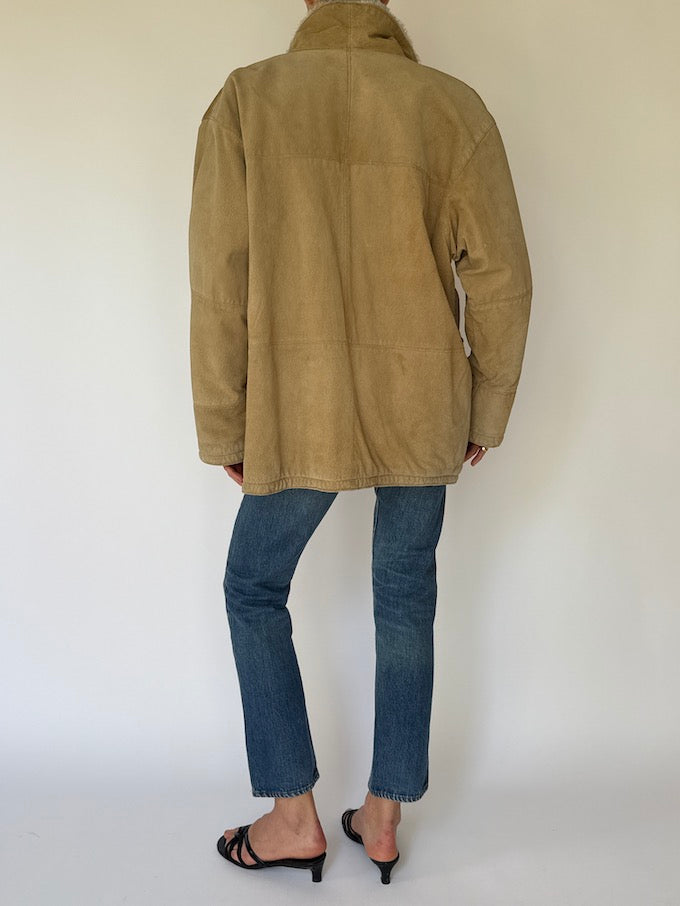 Vintage Beige Suede Leather Jacket 4496