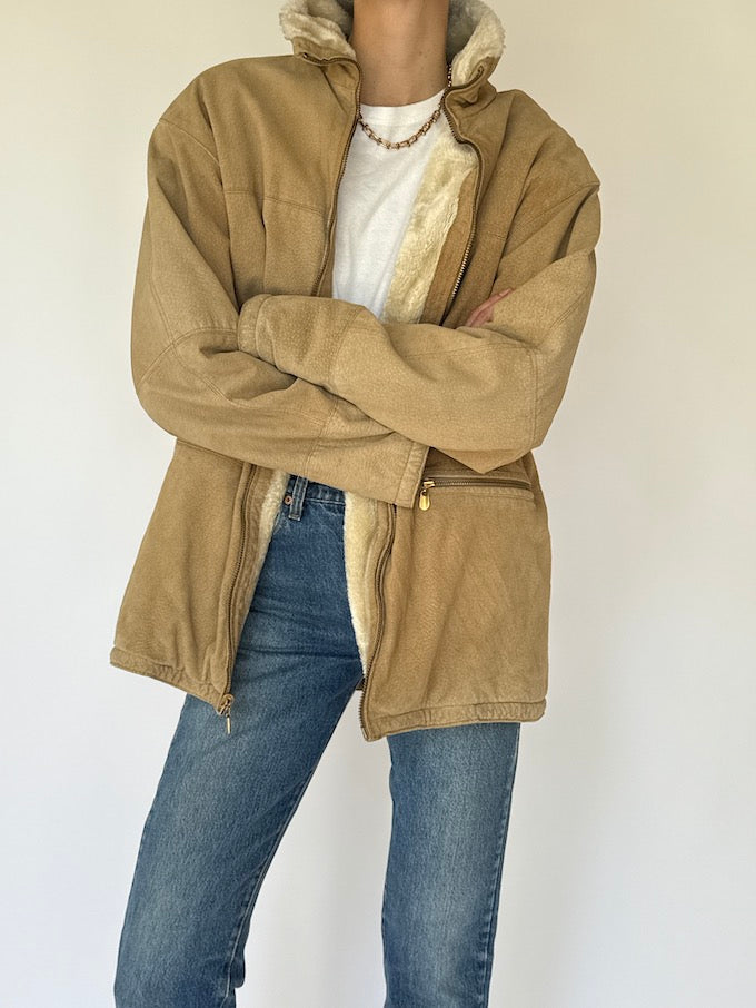 Vintage Beige Suede Leather Jacket 4496